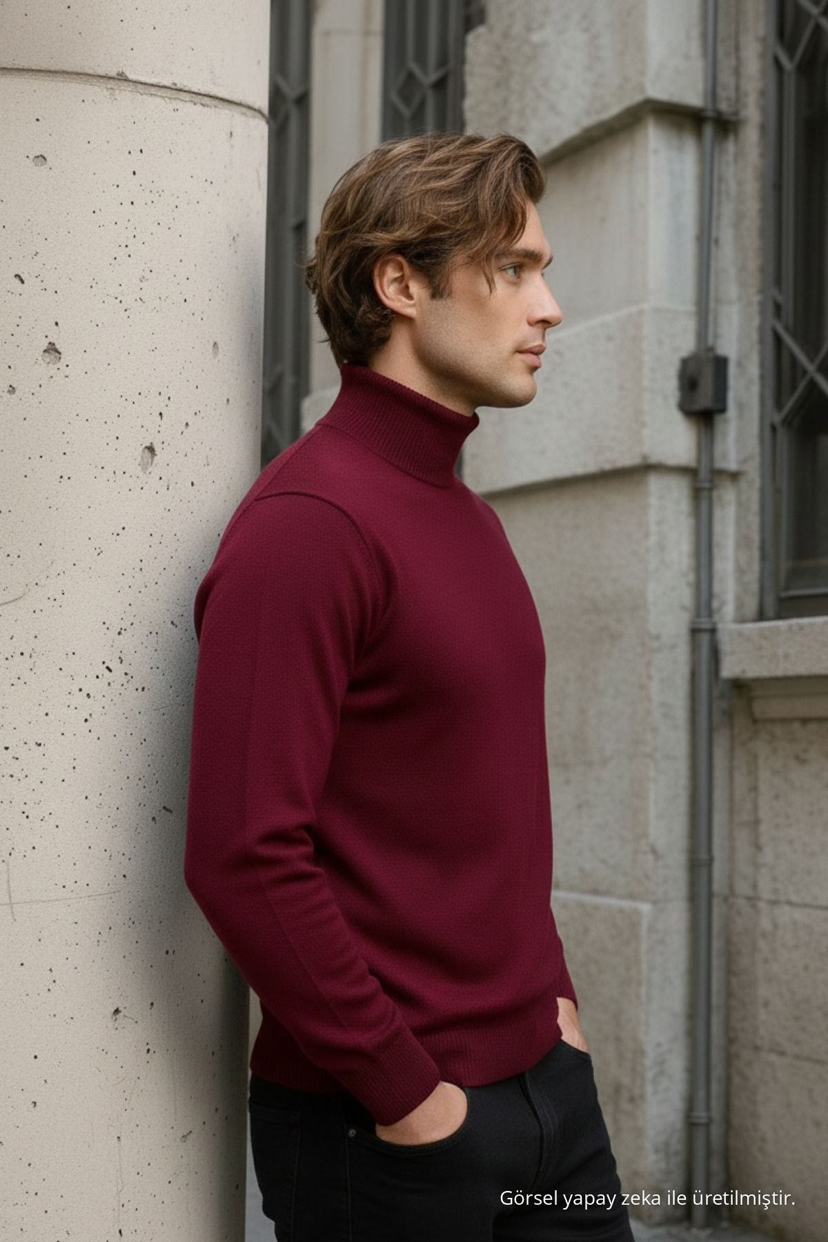 Erkek Boğazlı Premium Bordo Triko Kazak 4