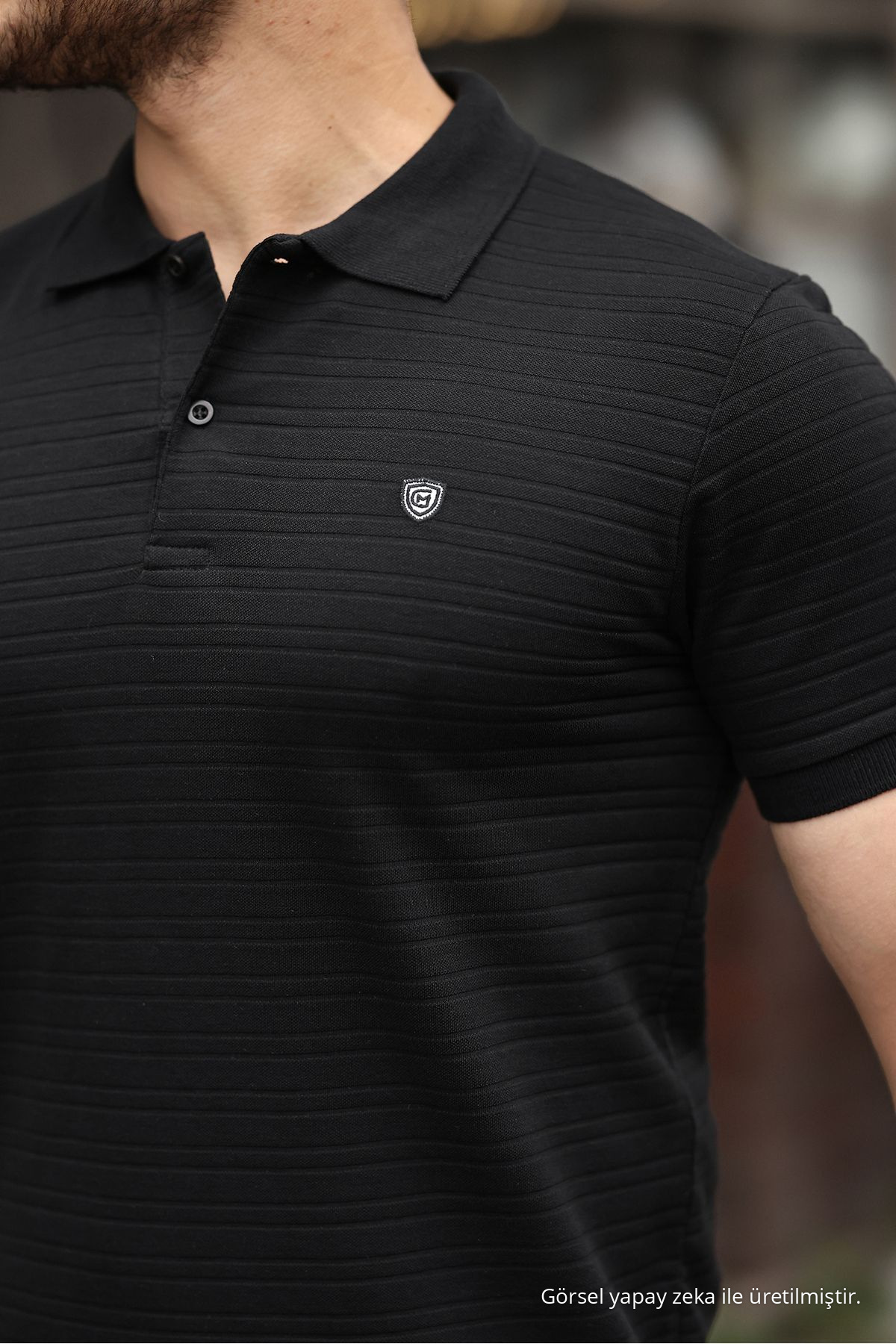 Erkek Çekmeyen Pamuklu Kumaş Slim Fit SİYAH Kıvrılmaz Polo Yaka T-shirt 3