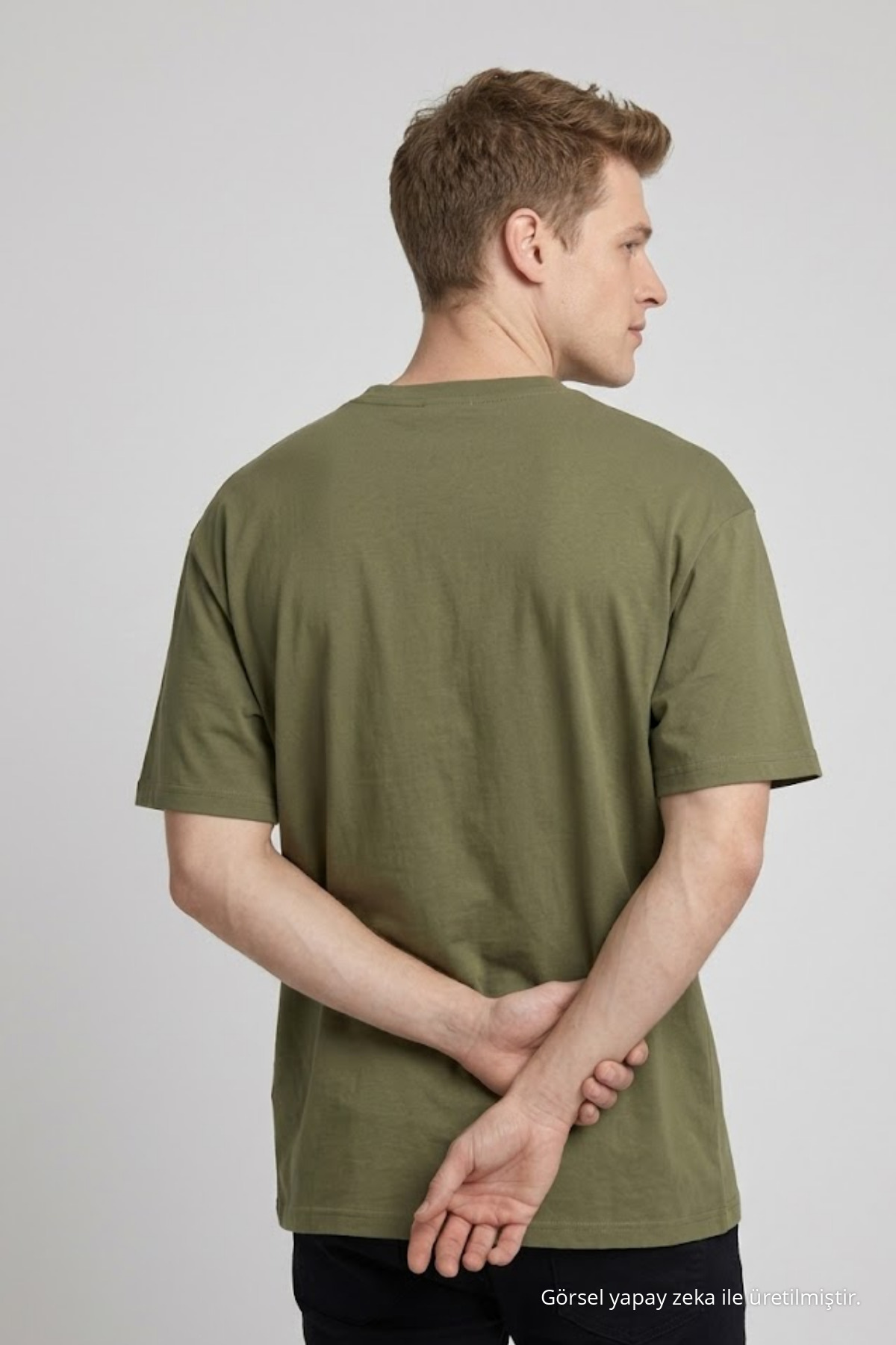 Erkek Pamuklu HAKİ Oversize Tişört 6