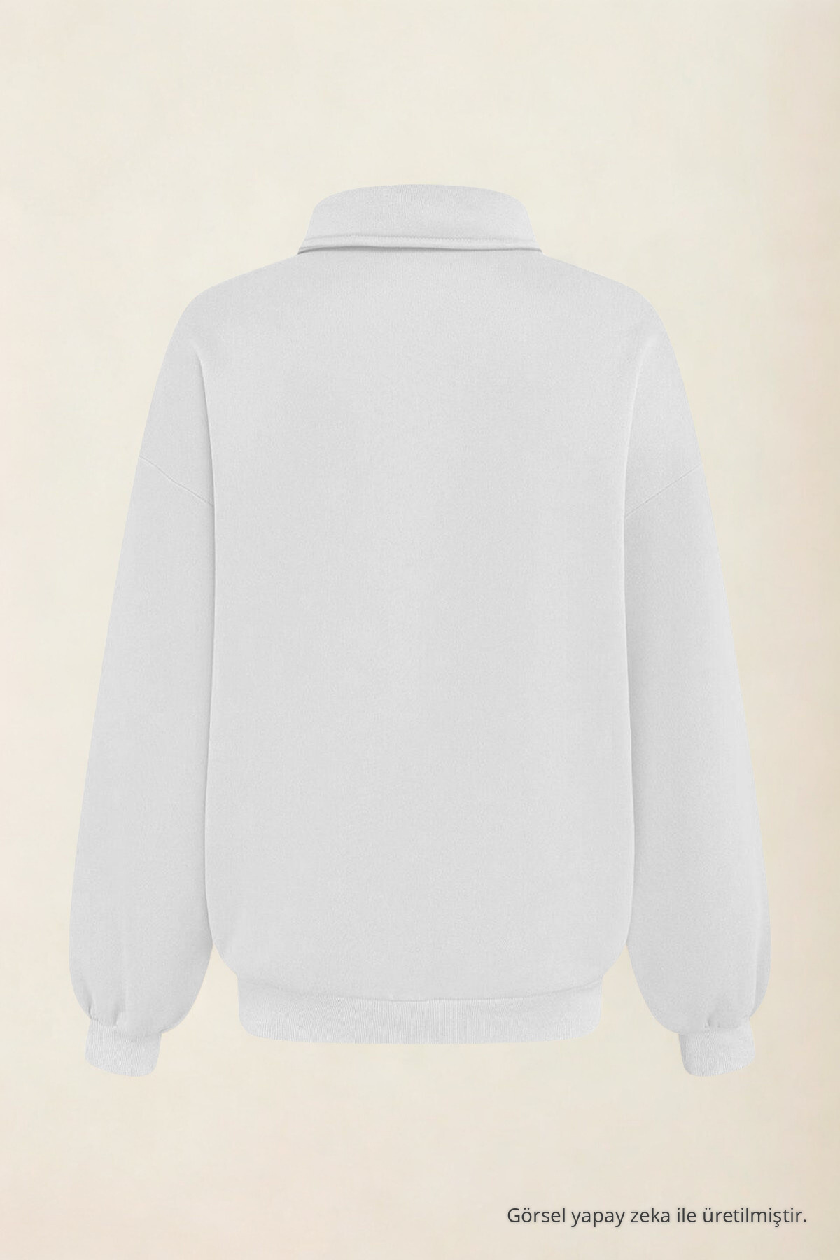 Erkek Yarım Fermuar Regular Fit Sweatshirt Beyaz 5