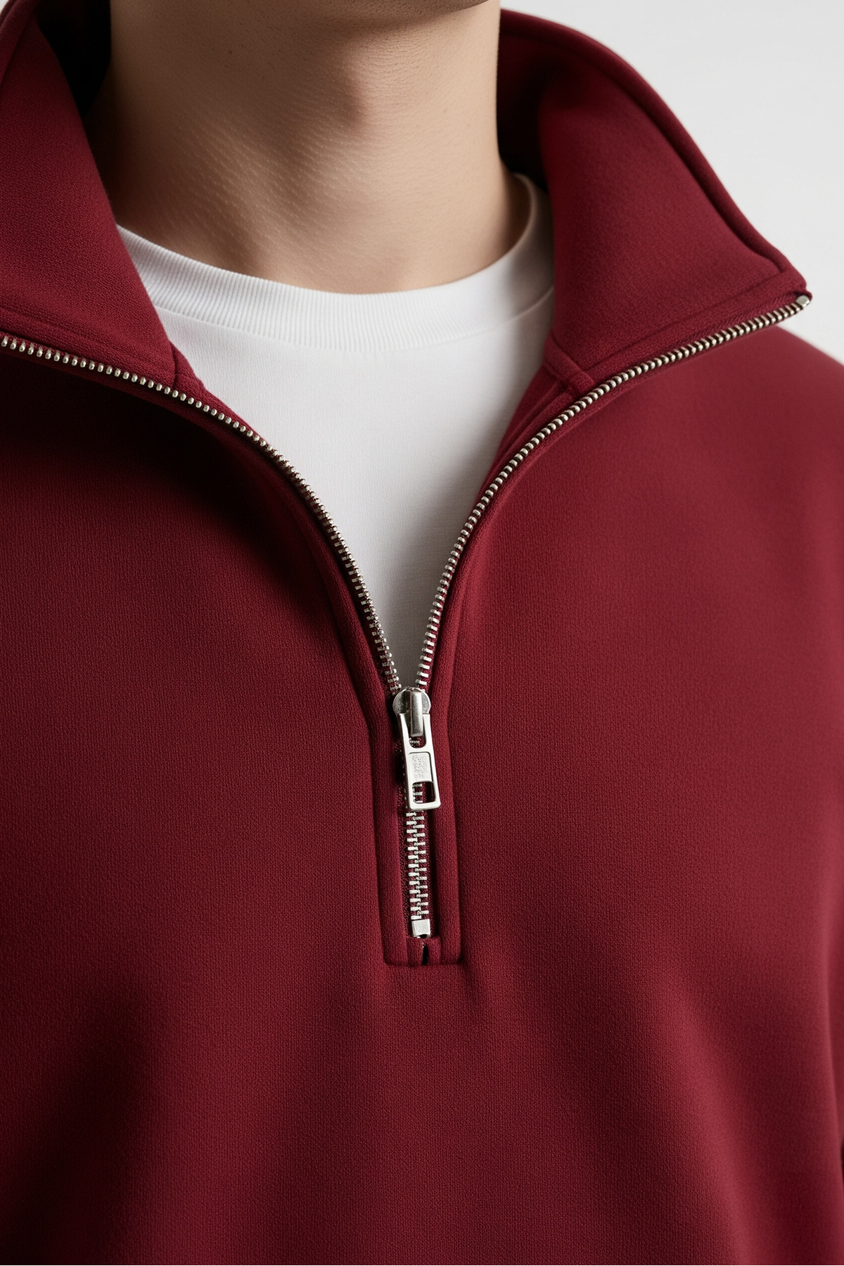 Erkek Yarım Fermuarlı Salaş Bordo Sweatshirt 5