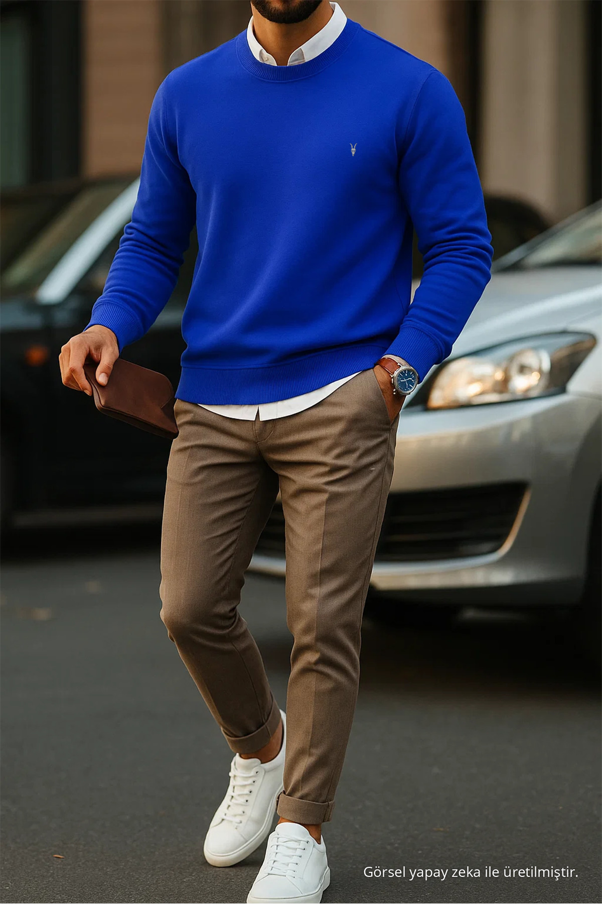 Erkek Basic Bisiklet Yaka MAVİ Sweatshirt 3