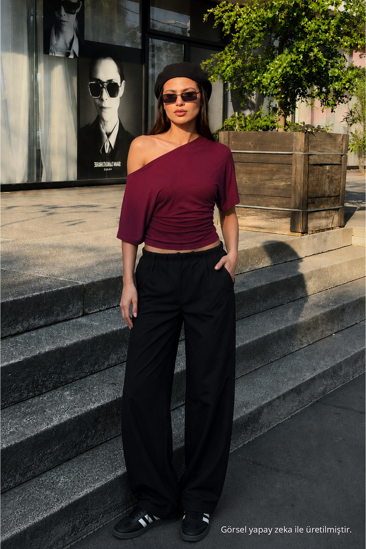 Kadın Günlük Casual Dar Bordo Crop Bluz 3