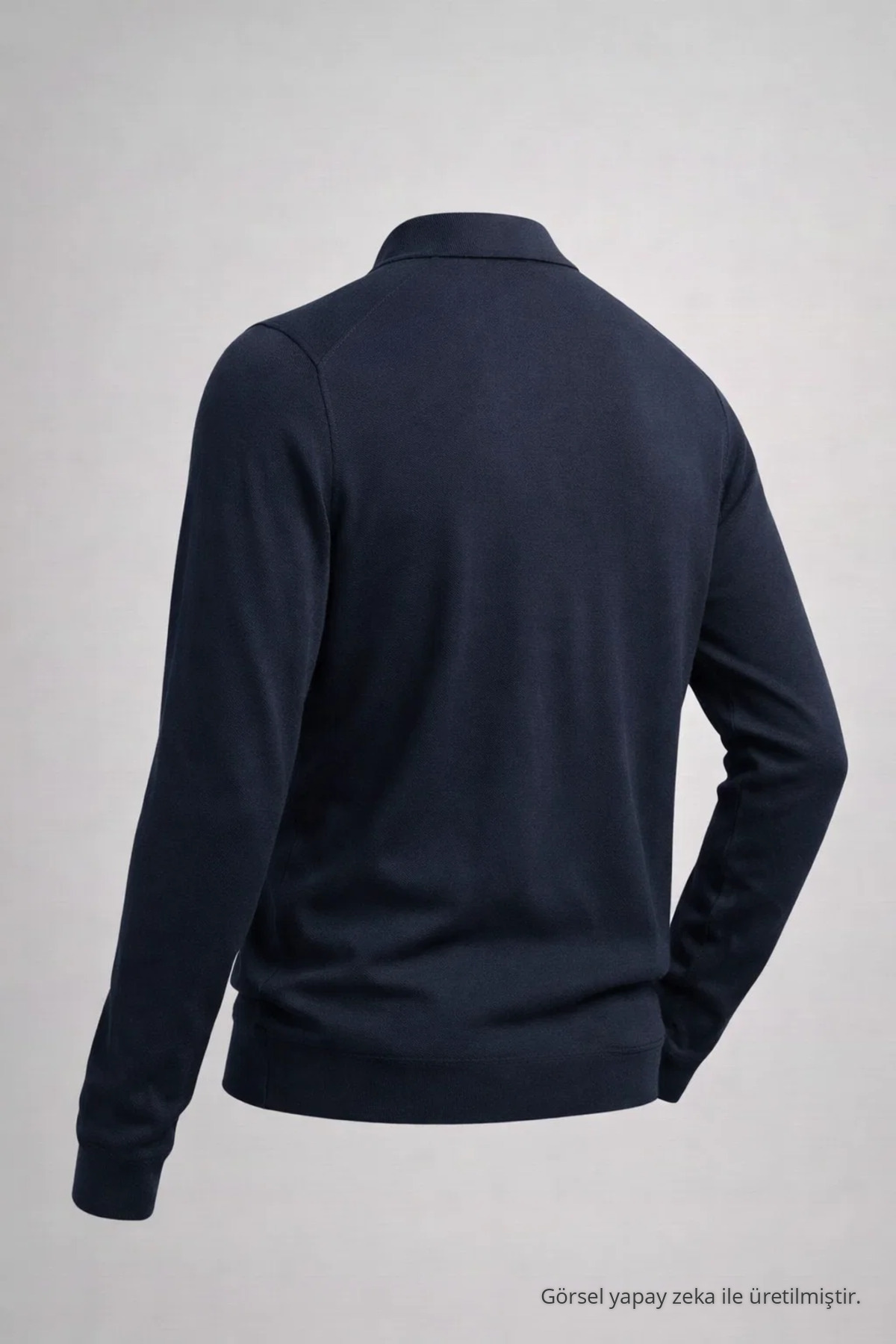 Erkek Basic Bol Lacivert Polo Yakalı Kazak 4