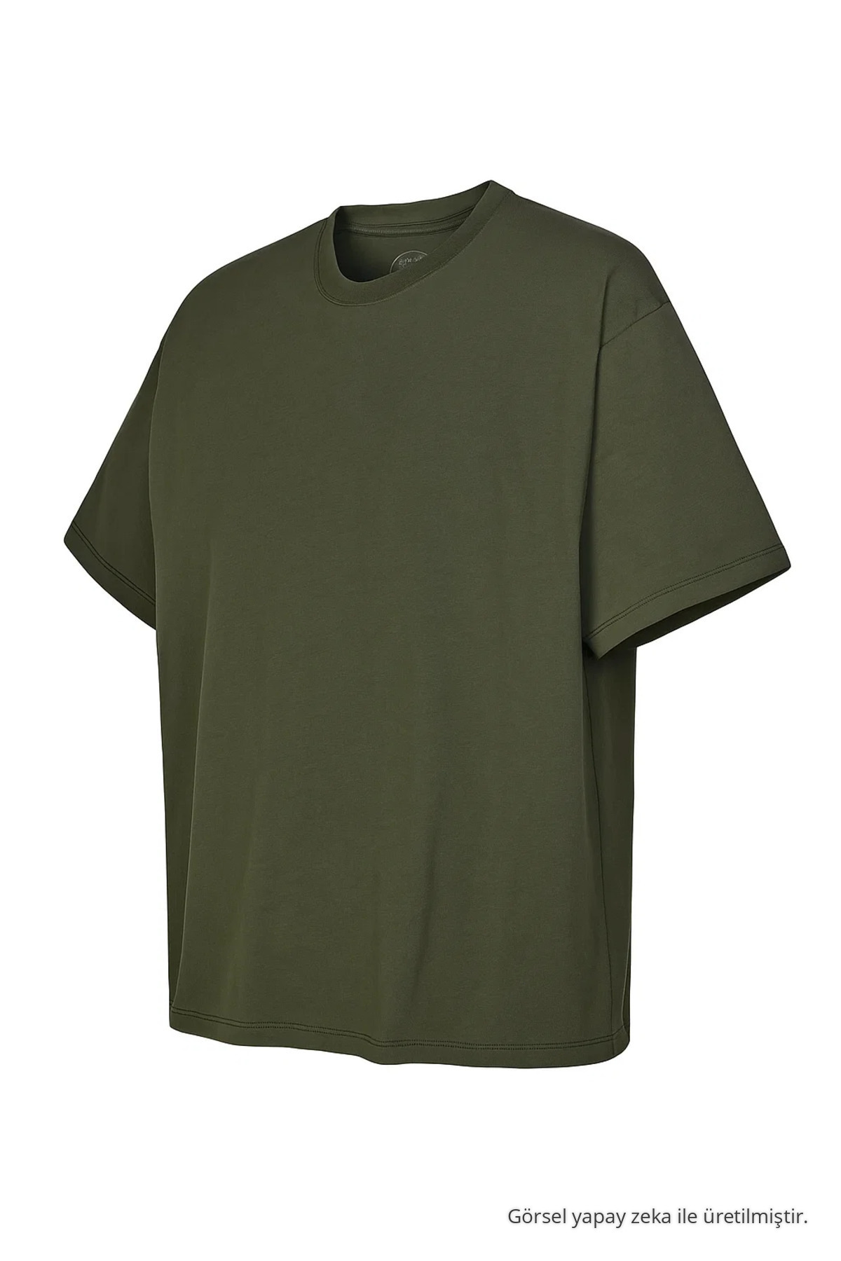 Erkek %100 Organik Pamuklu Kalın Dokulu Comfort Fit Bisiklet Yakalı HAKİ T-shirt 3
