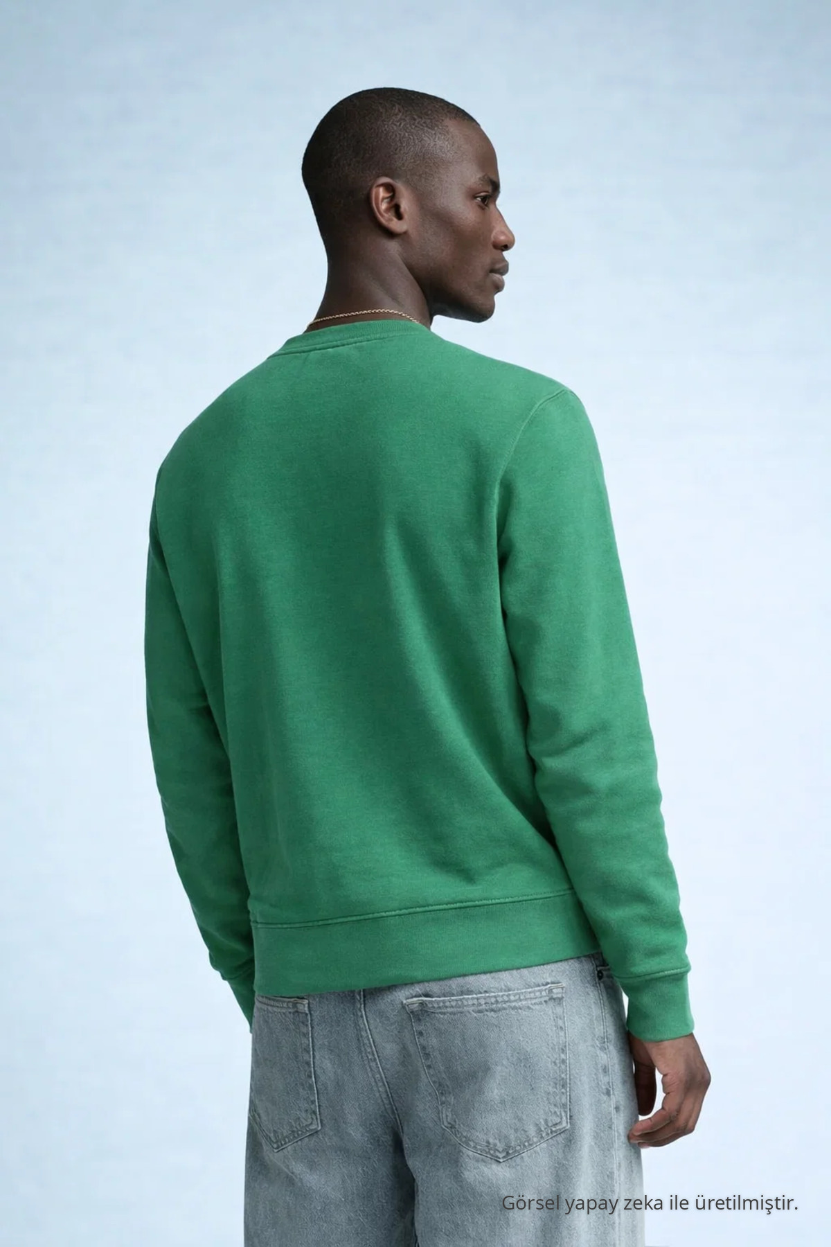 Erkek Nakışlı Parlak YEŞİL Sweatshirt 6