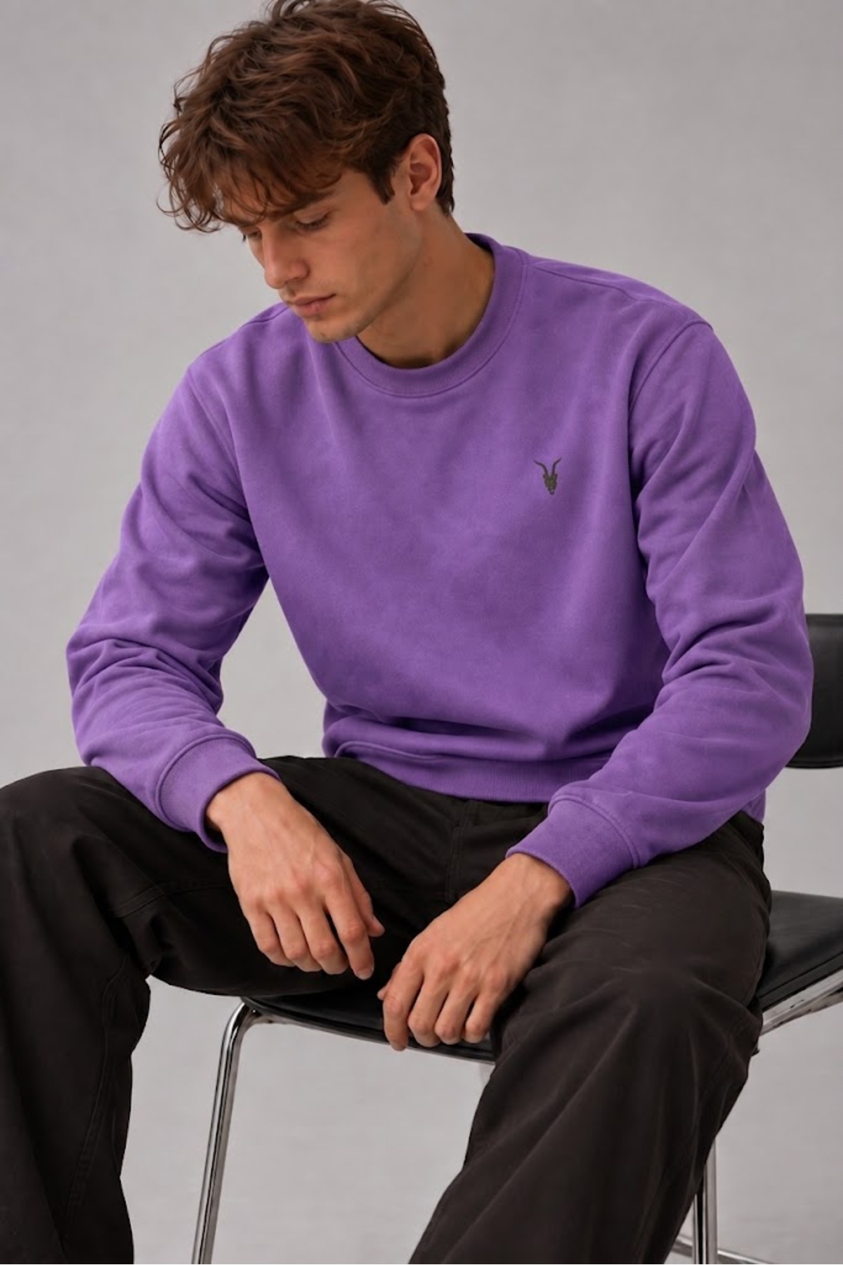 MOR Renk Erkek Bisiklet Yaka Sweatshirt 3