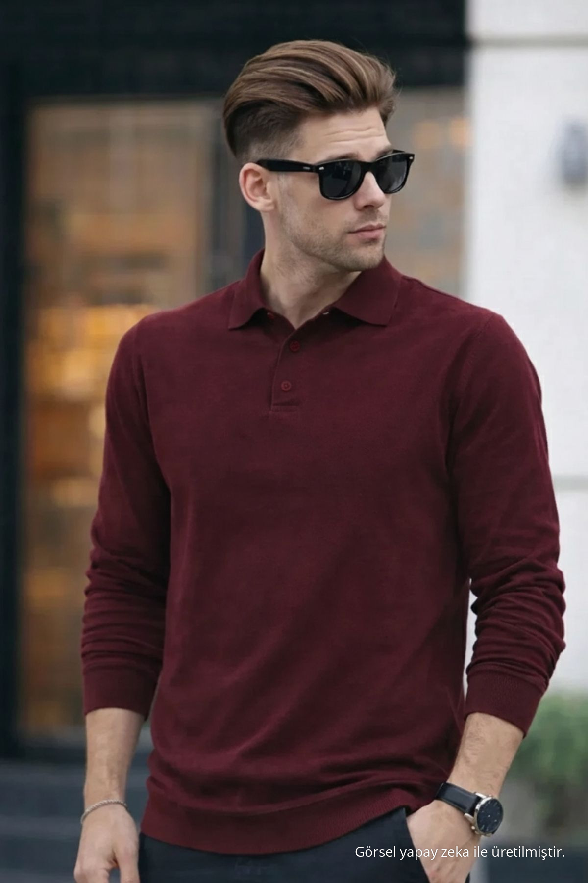 Erkek Polo Yaka Triko Bordo Bol Basic Kazak 4