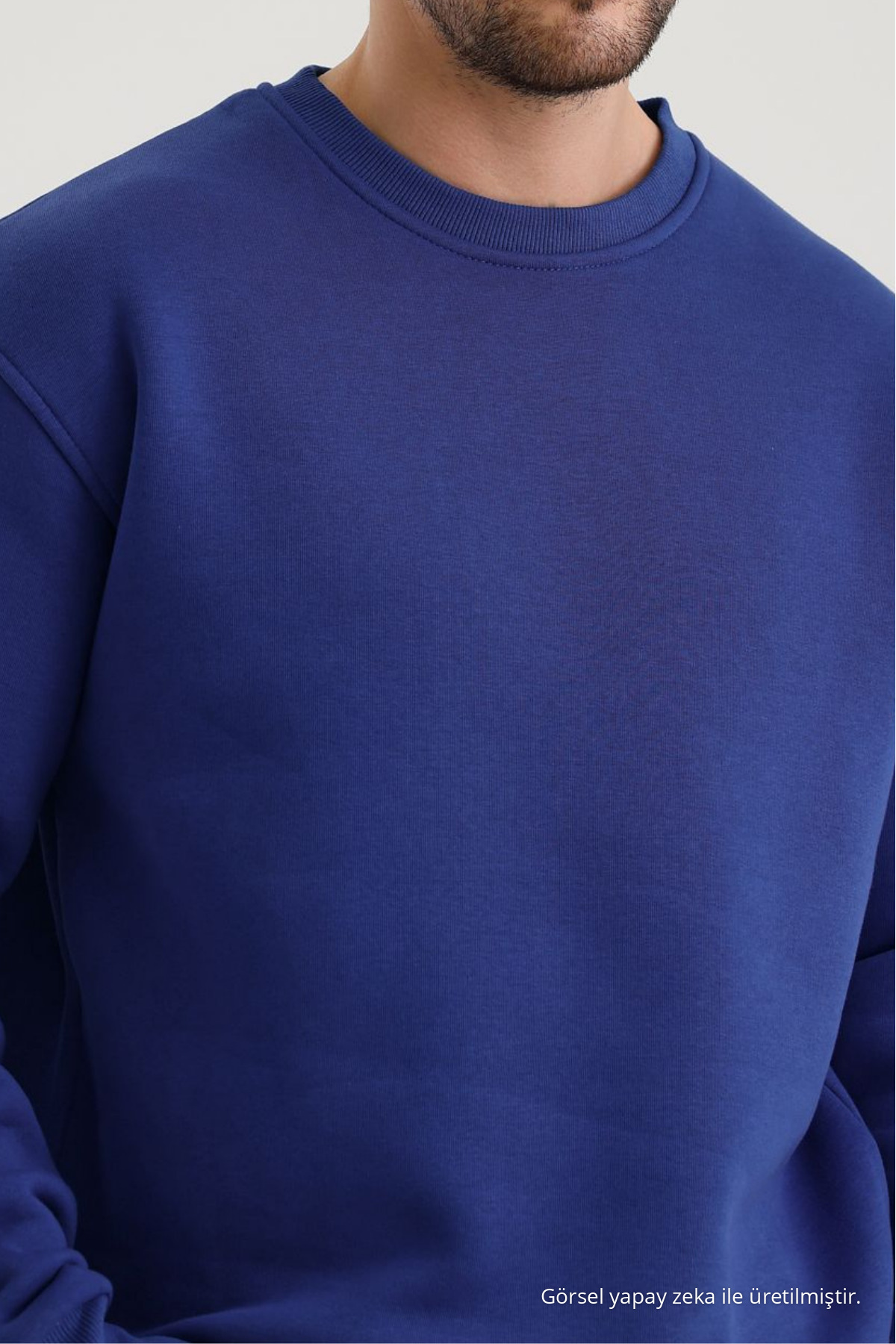 Erkek Bisiklet Yaka Salaş MAVİ Sweatshirt 5