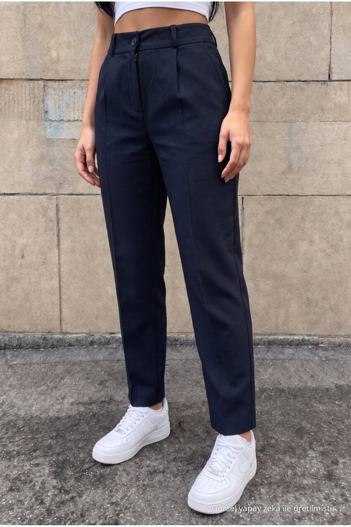 Yüksek Bel Havuç Model Beli Lastikli Dar Paça Pantolon LACİVERT 3