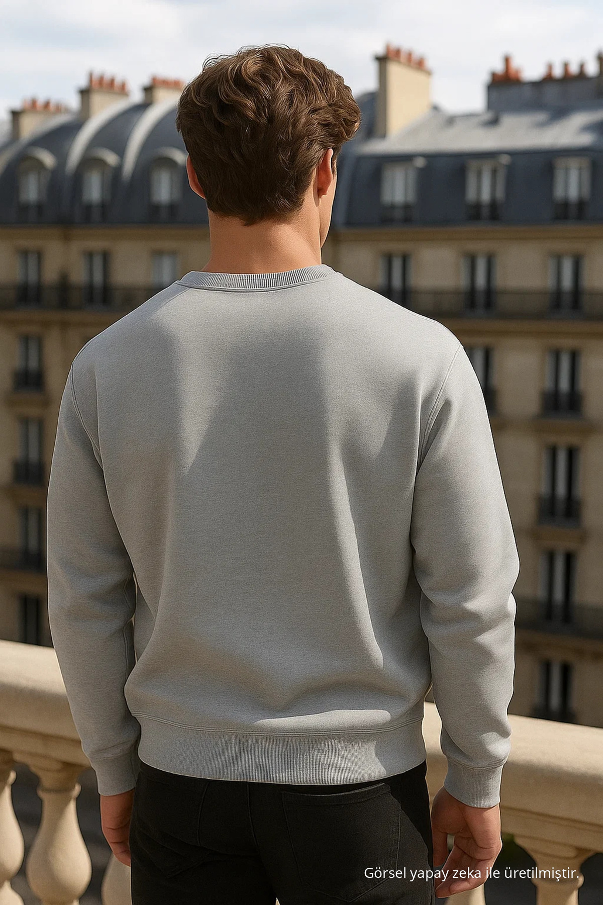 Erkek Bisiklet Yaka Oversize Basic Gri Kazak 5
