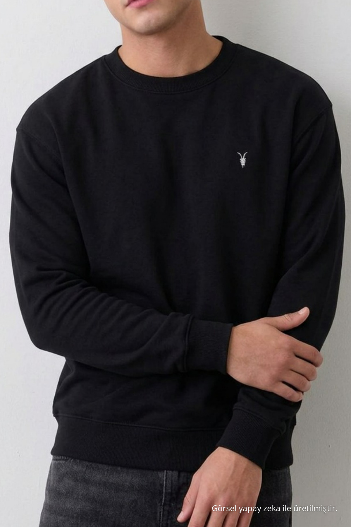 SİYAH Oversize Pamuklu Erkek Sweatshirt 4