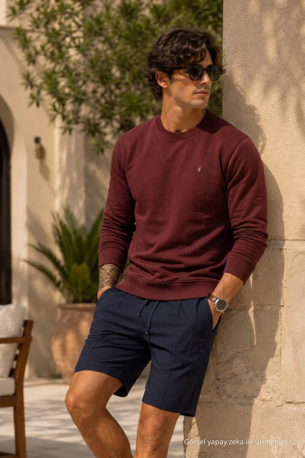 Örme Uzun Kollu Bordo Erkek Sweatshirt 4