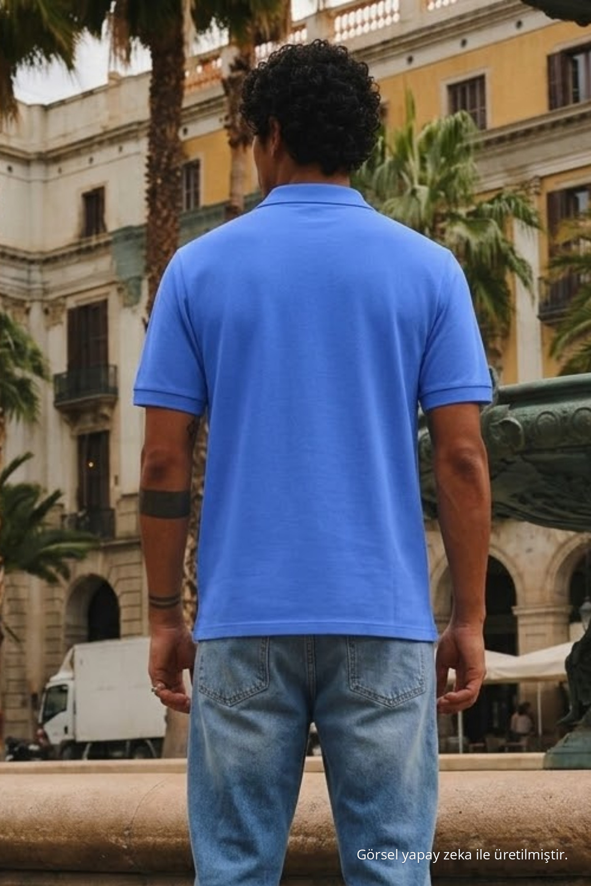 Erkek Sokak Stili Açık Mavi Polo Yaka Tişört 6