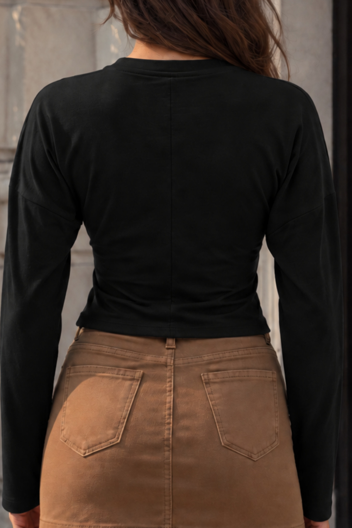 Siyah Slim Fit Uzun Kollu Crop Bluz 6