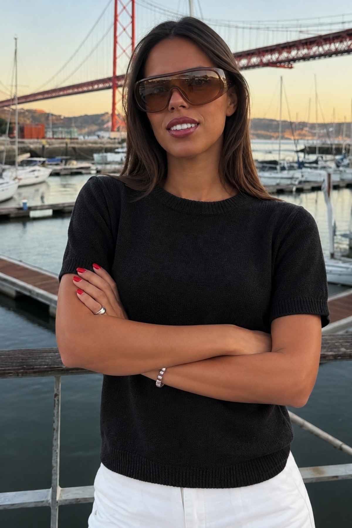 Kadın Kısa Kollu Bisiklet Yaka Casual Siyah Kazak 6
