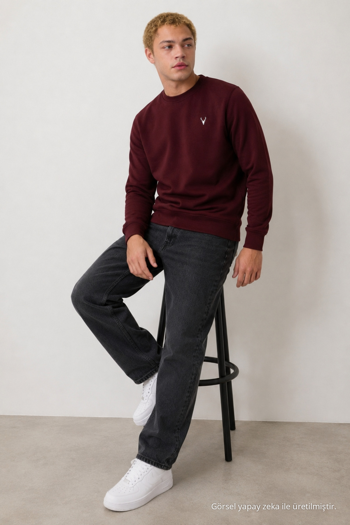 Bordo Oversize Pamuklu Erkek Sweatshirt 6