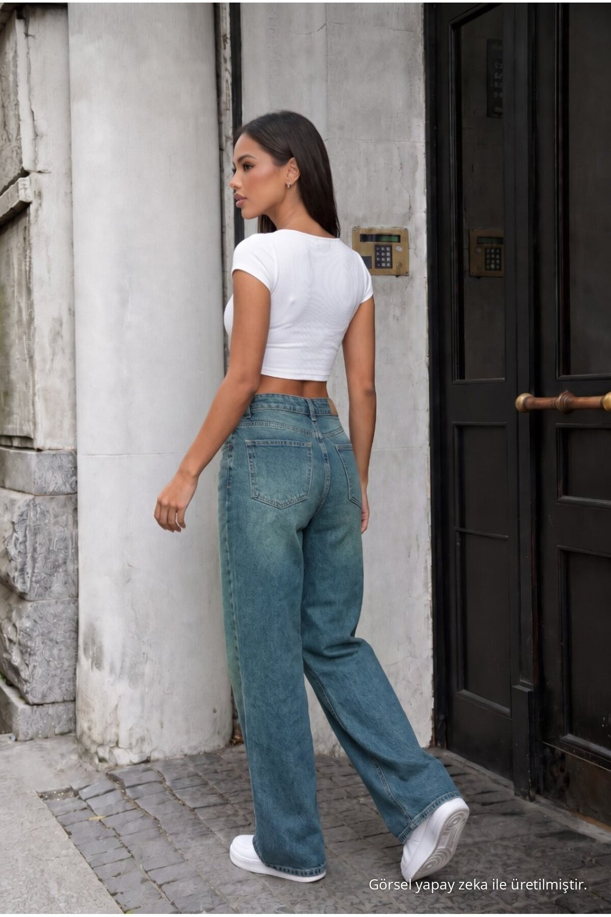 Yüksek Bel Wide Leg Bol Paça Yıkamalı Jean KOYU MAVİ 6