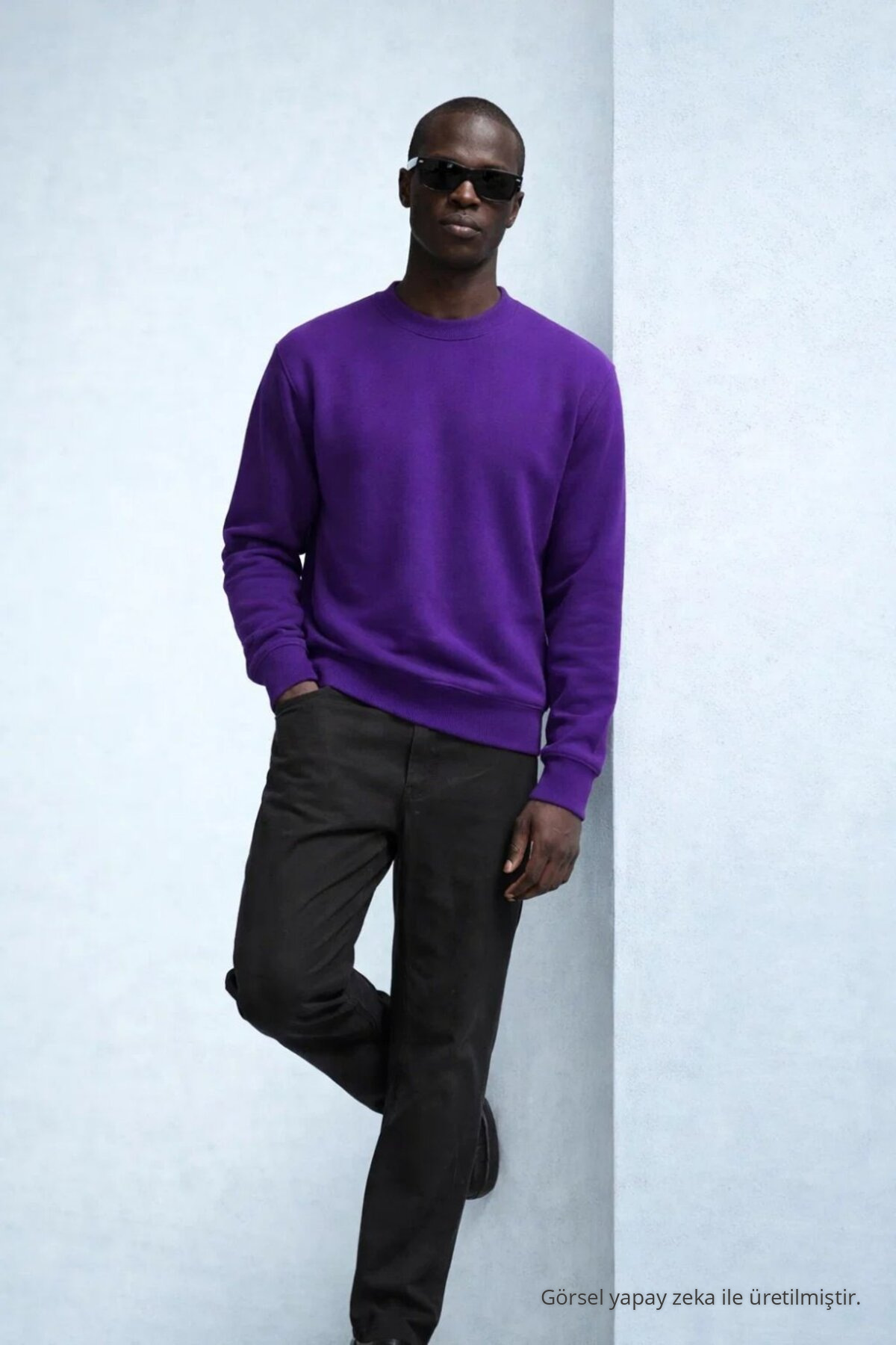 Erkek Kışlık Mor Oversize Sweatshirt 3