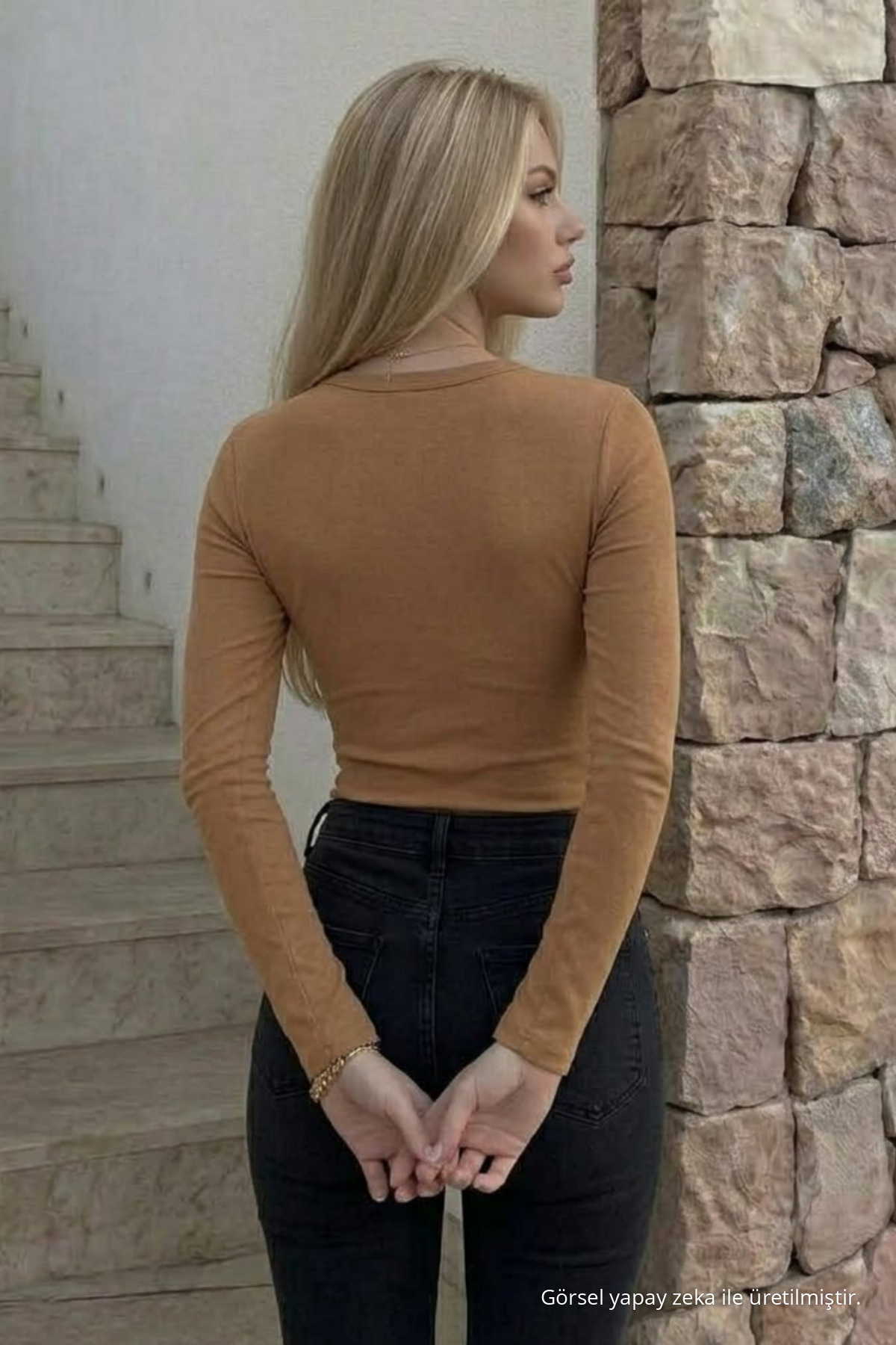 Kadın Premium Casual Kahve Dar Bluz 6
