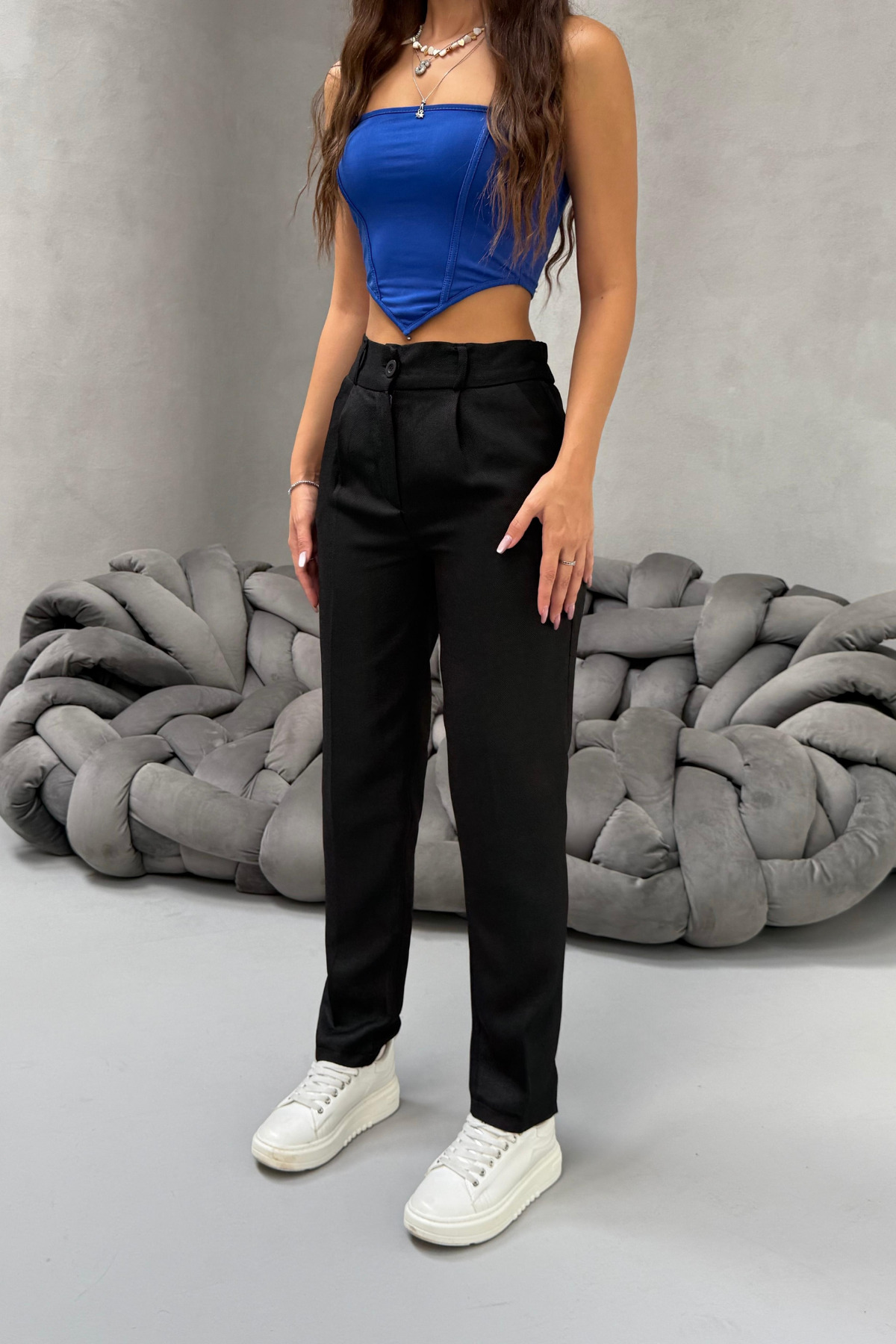 Kadın Yüksek Bel Havuç Model Beli Lastikli Dar Paça Pantolon SİYAH 4