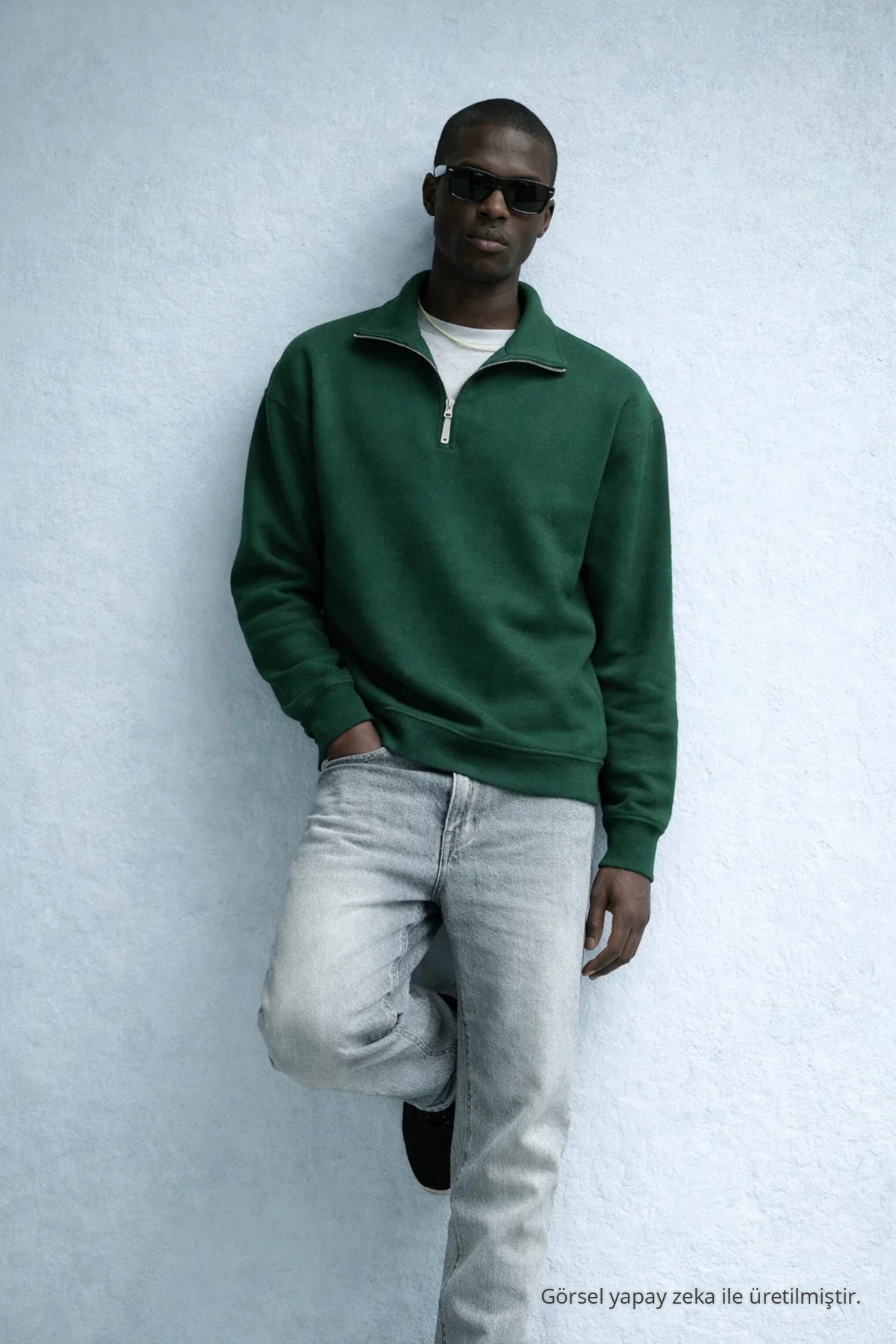 Erkek Kışlık Örme Yaka HAKİ Sweatshirt 3
