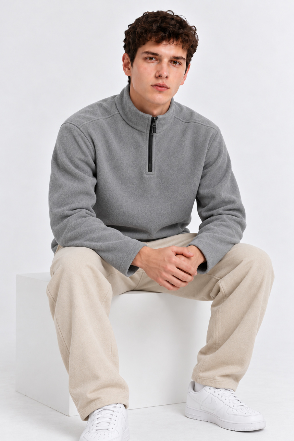 Erkek Yarım Fermuarlı Bol 3' Lu Sweatshirt SİYAH 3