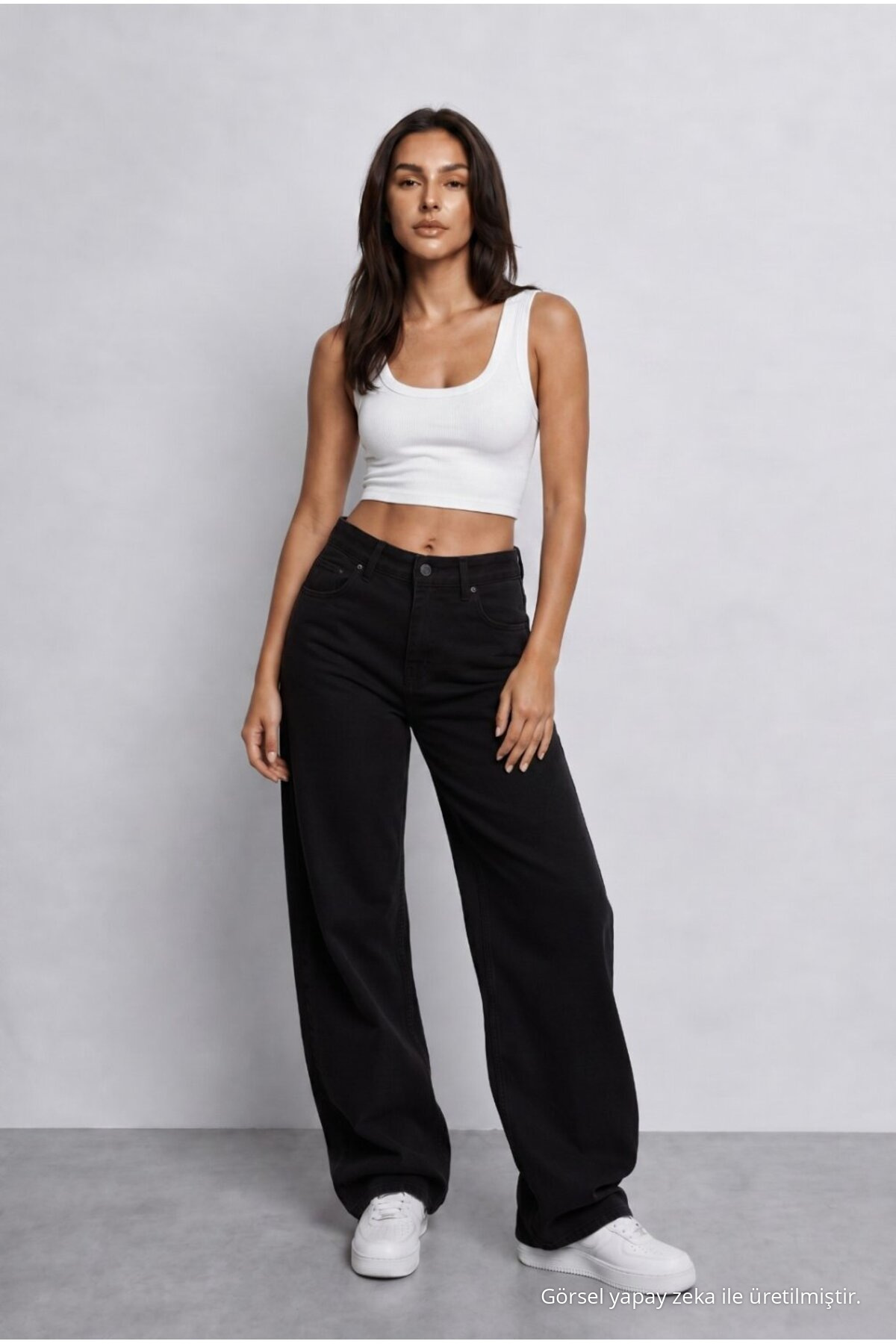 Kadın Siyah Yüksek Bel Wide Leg Salaş Esnek Palazzo Pantolon 5