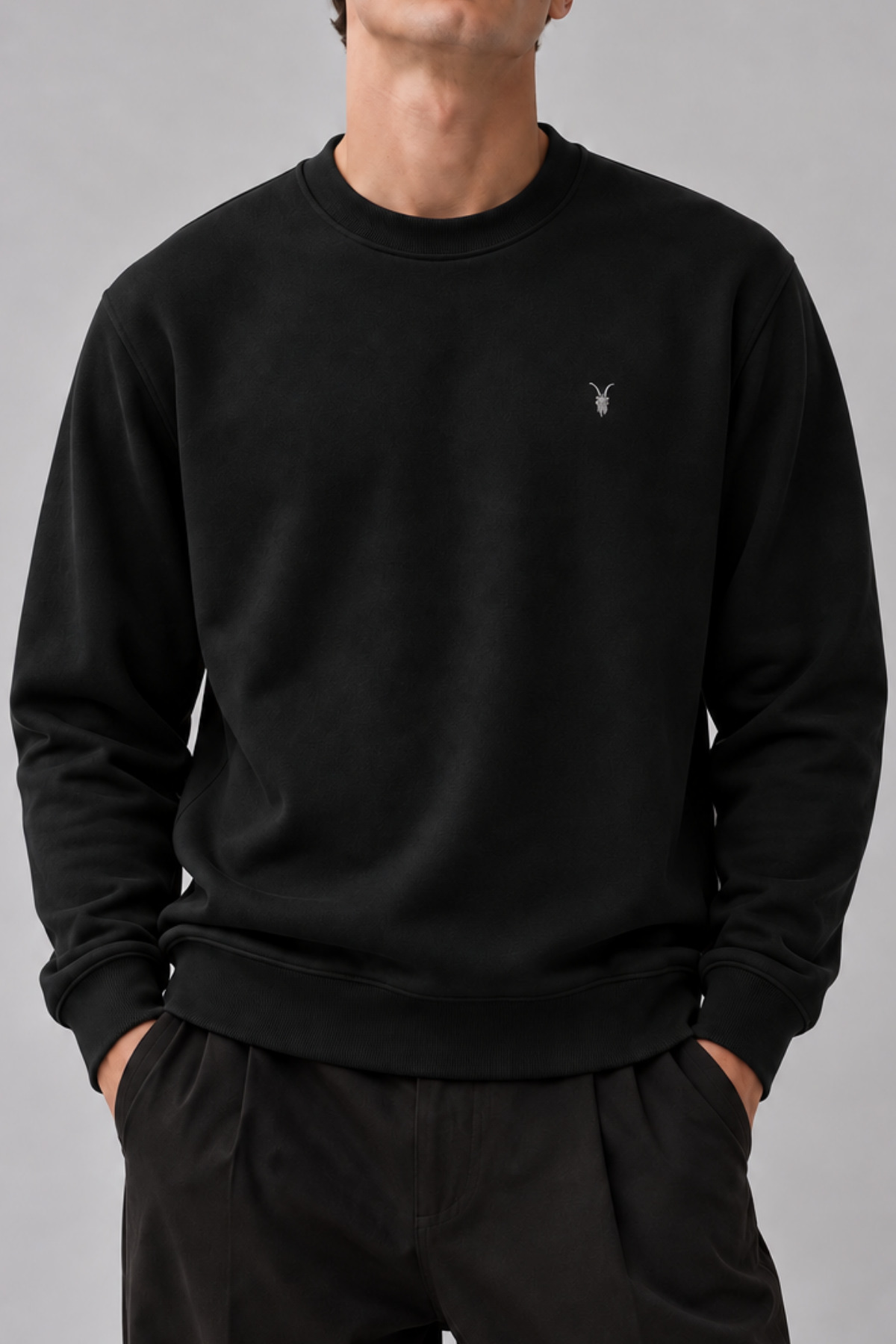 SİYAH Renk Basic Bisiklet Yaka Erkek Sweatshirt 6