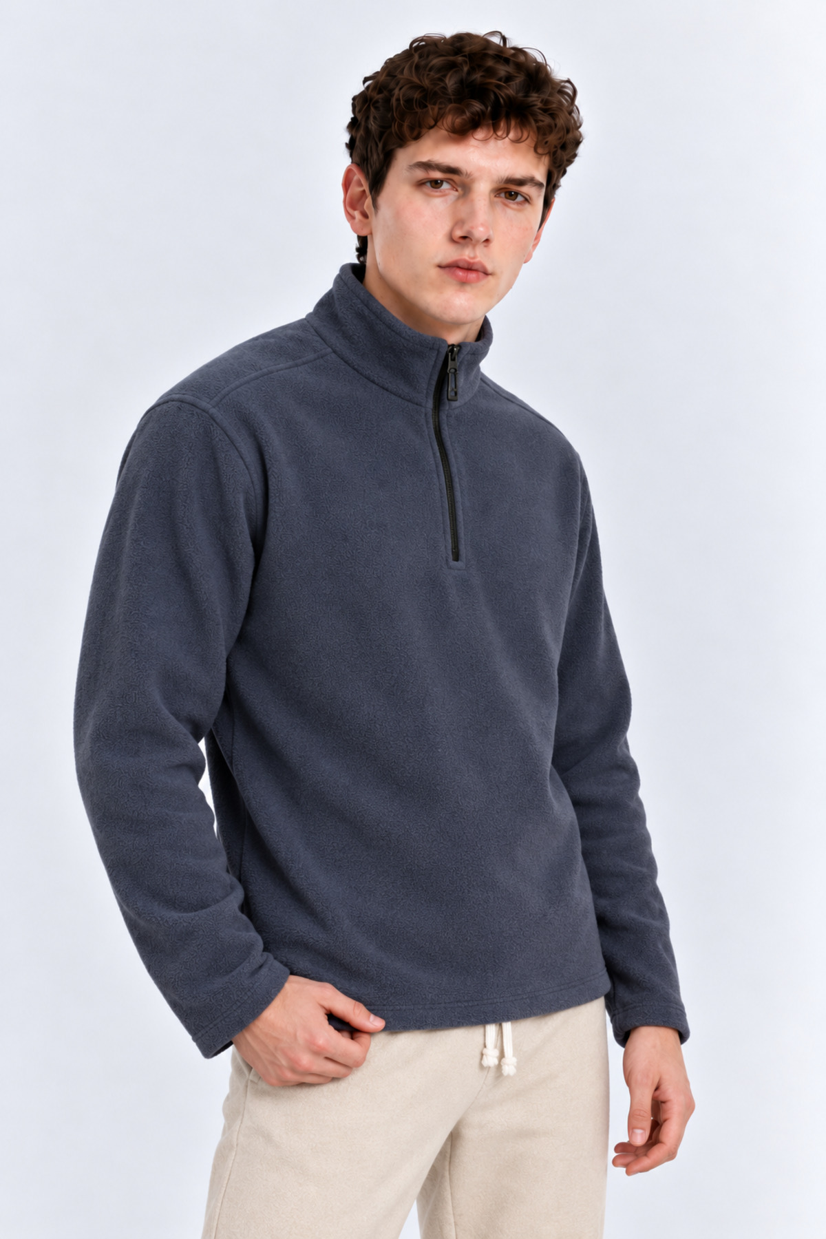 Erkek Yarım Fermuarlı Bol Füme Sweatshirt 3