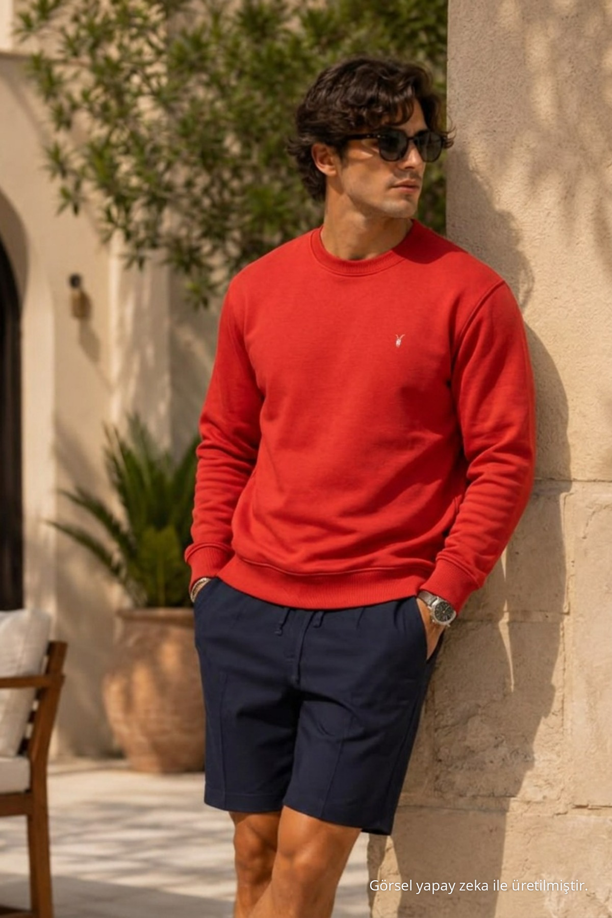 Örme Uzun Kollu KIRMIZI Erkek Sweatshirt 3