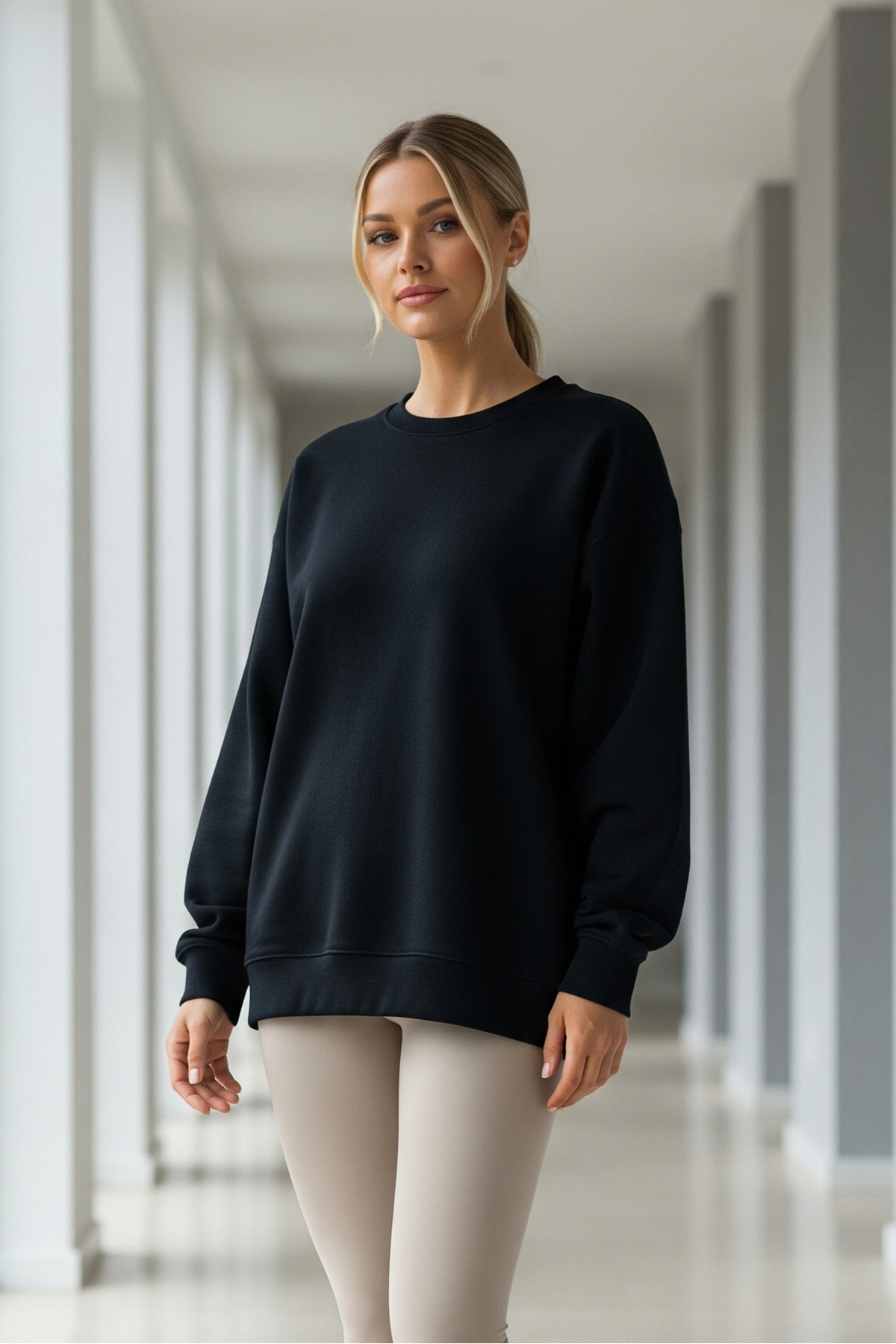 Kadın Oversize Kışlık Salaş Siyah Sweatshirt 3