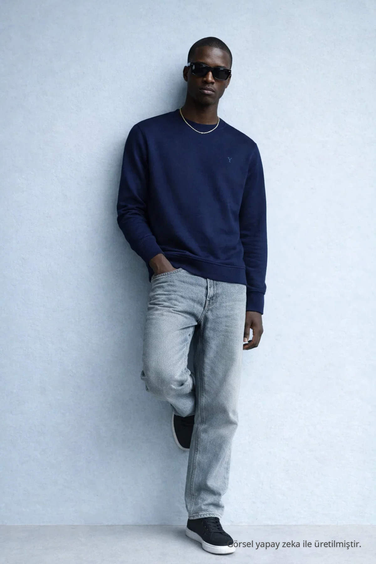 Erkek Nakışlı Parlak LACİVERT Sweatshirt 3