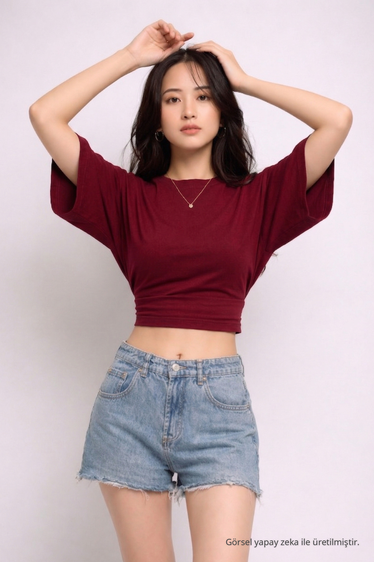Kadın Yazlık Kısa Kollu Bordo Crop Bluz 5
