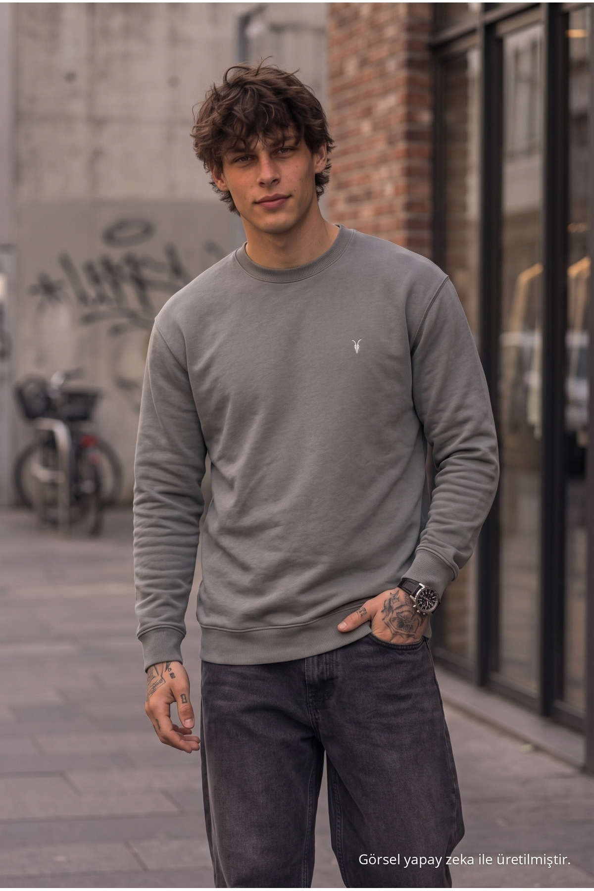 Örme Kışlık Günlük GRİ Erkek Sweatshirt 3