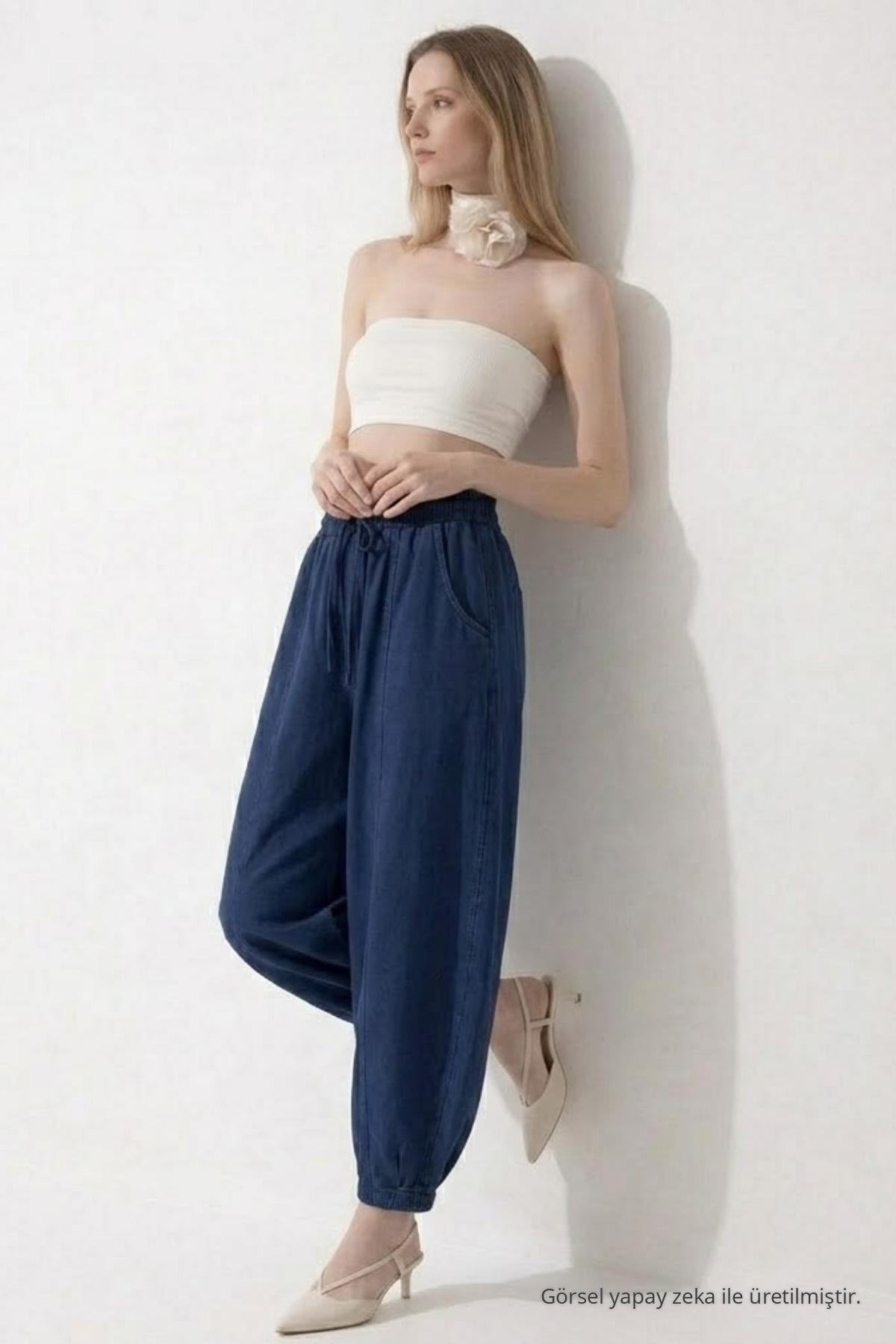 Kadın Basic Soft Lacivert Şalvar Pantolon 4