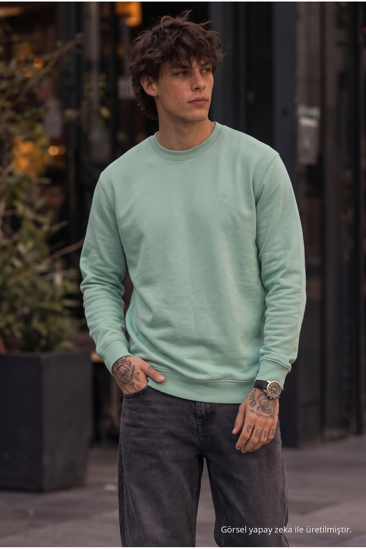 Örme Kışlık Günlük Çağla Erkek Sweatshirt 3