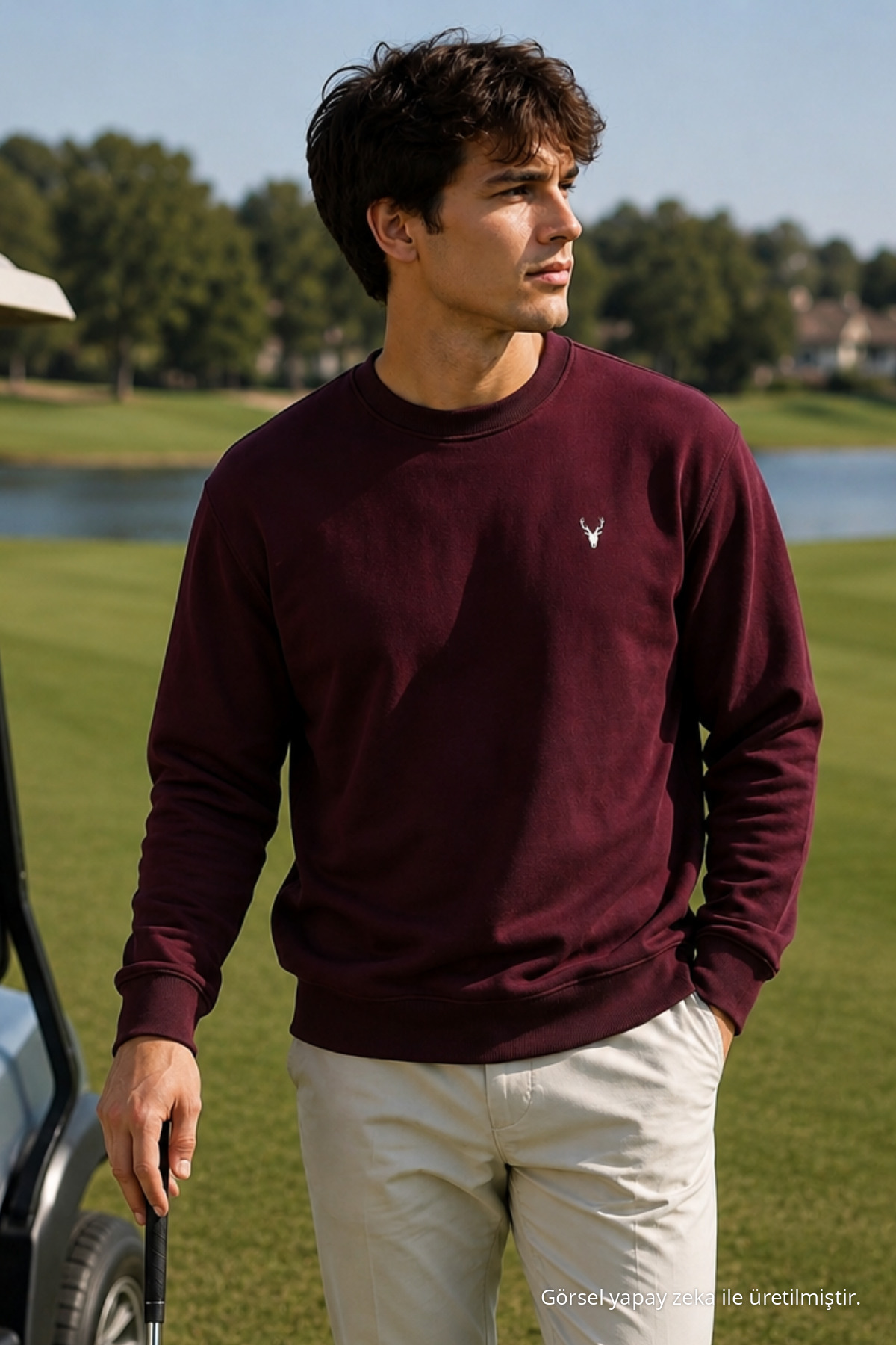 Bordo İşlemeli Standart Erkek Sweatshirt 6
