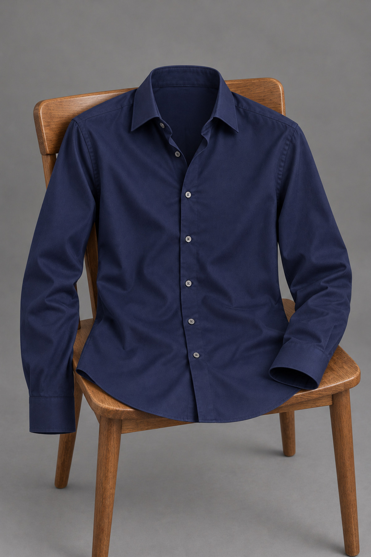 Erkek Klasik Yaka Uzun Kollu Düğmeli Slim Fit Lacivert Gömlek 5