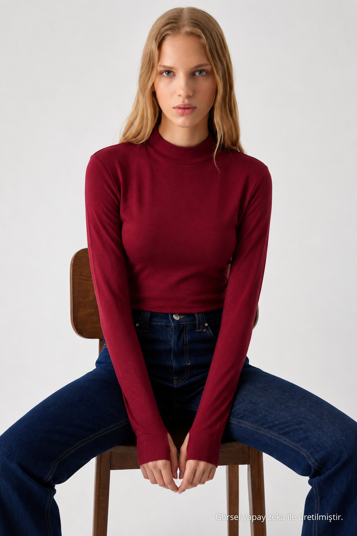 Kadın Dar Kalıp Reglan Kol Bordo Örme Bluz 4