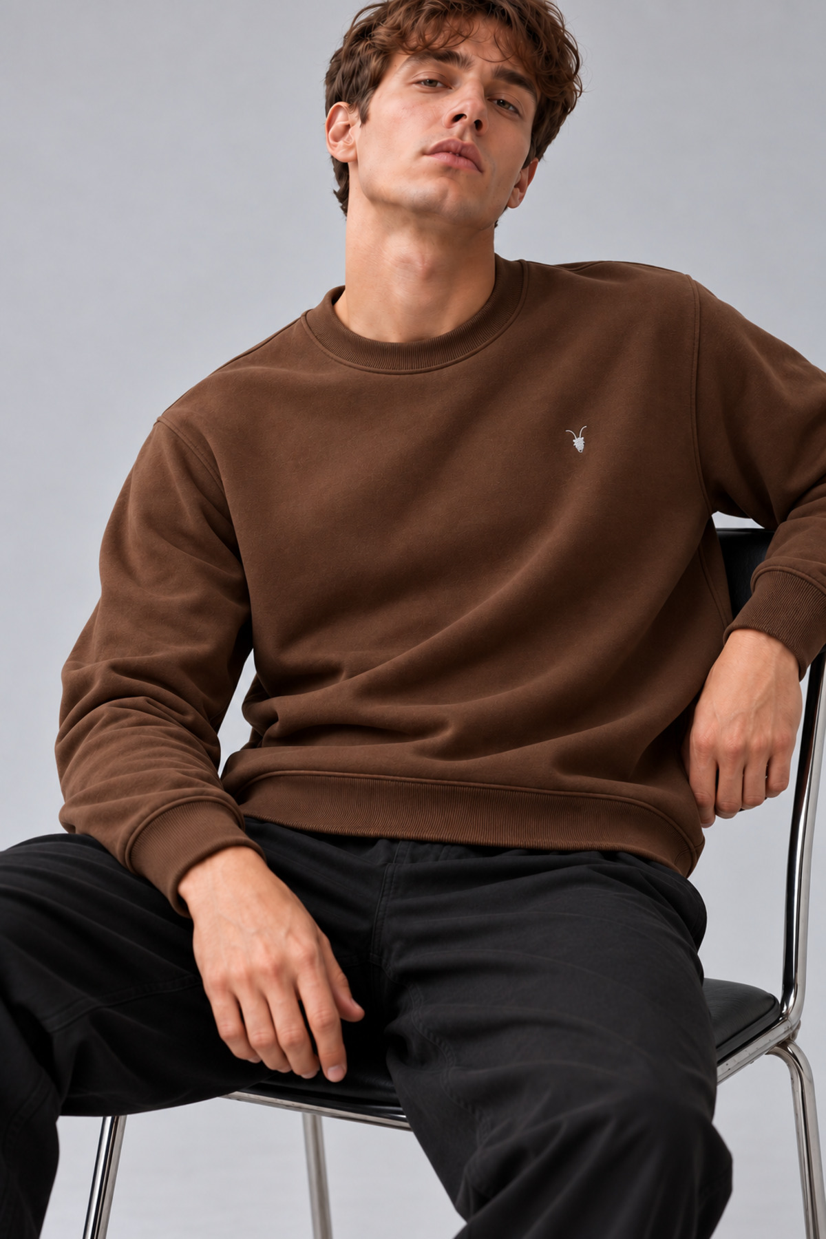 Kahverengi Rengi Bisiklet Yaka Sweatshirt 3