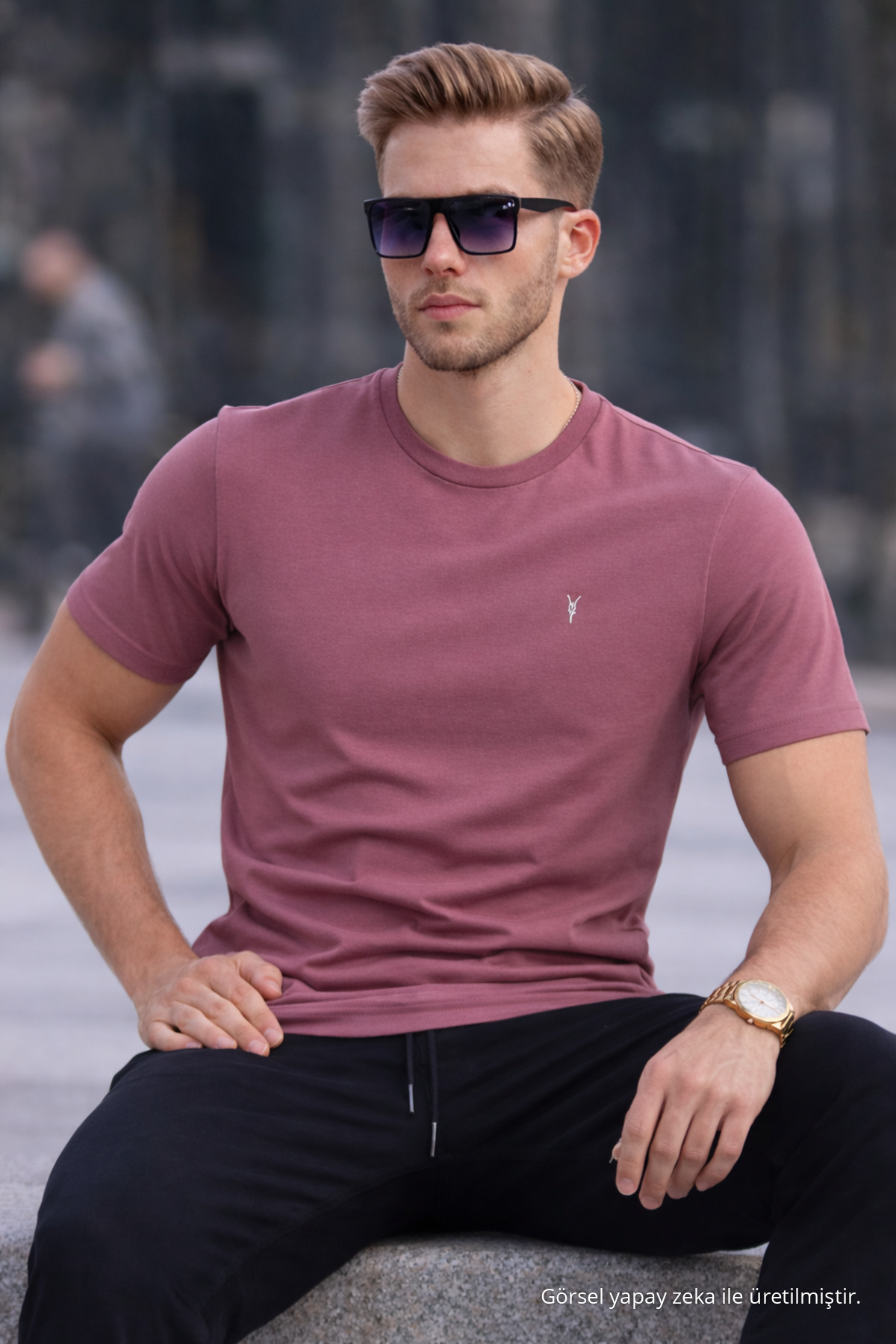 Erkek Bisiklet Yaka Slim Basic PUDRA Tişört 4
