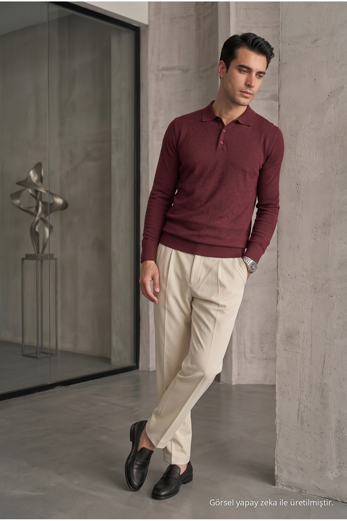 Erkek Casual Loose Reglan Bordo Kazak 4