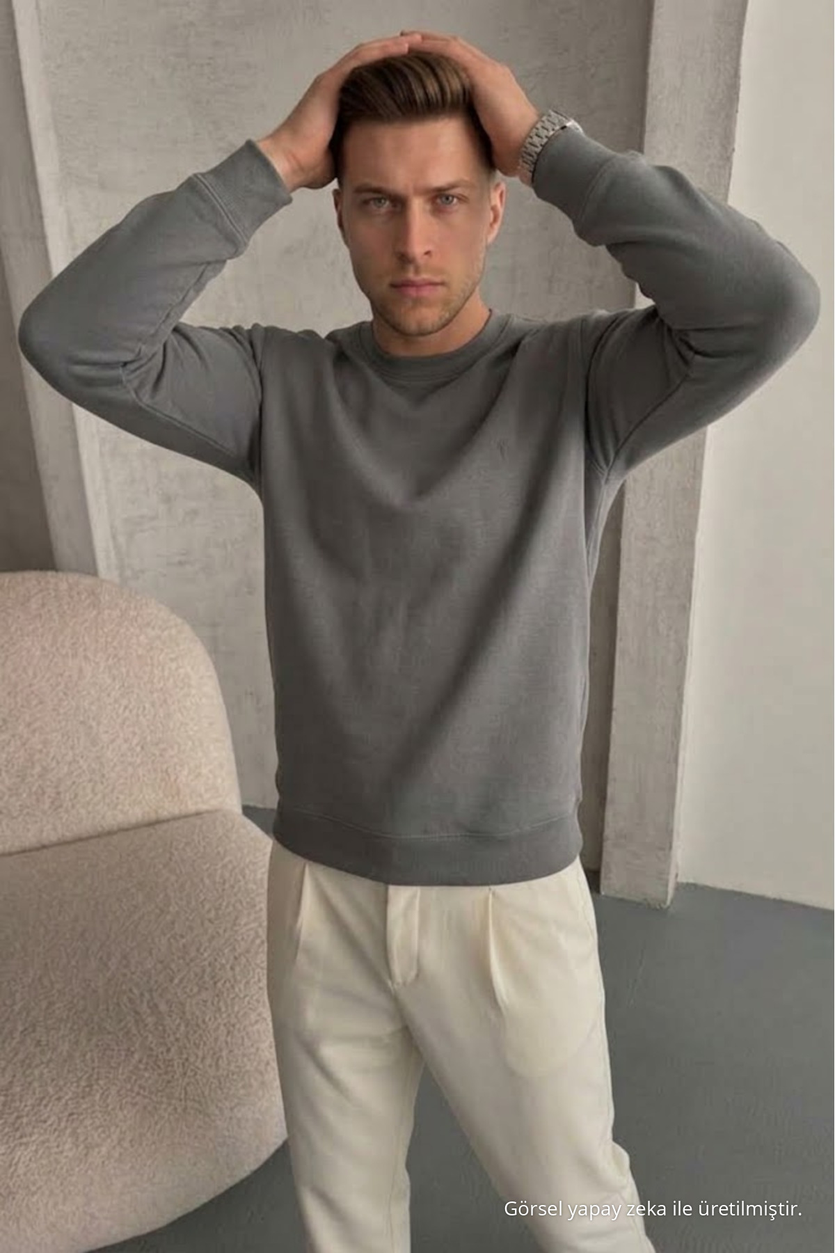 Erkek Loose Dokulu Flare Füme Sweatshirt 5