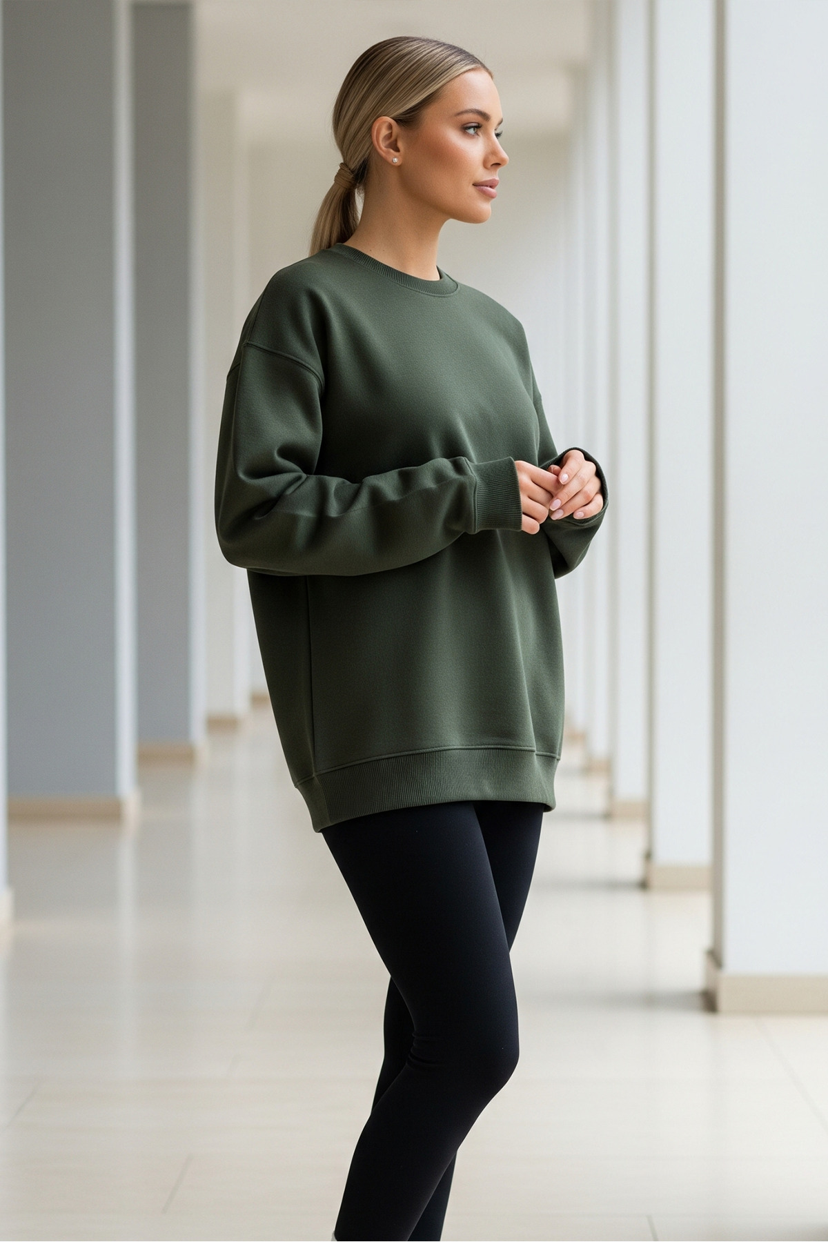 Kadın Oversize Kışlık Salaş HAKİ Sweatshirt 5
