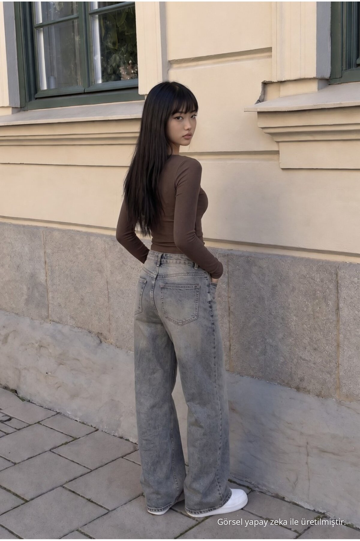 Kadın Bol Paça Jean Pantolon High Waist Gök Mavi 6