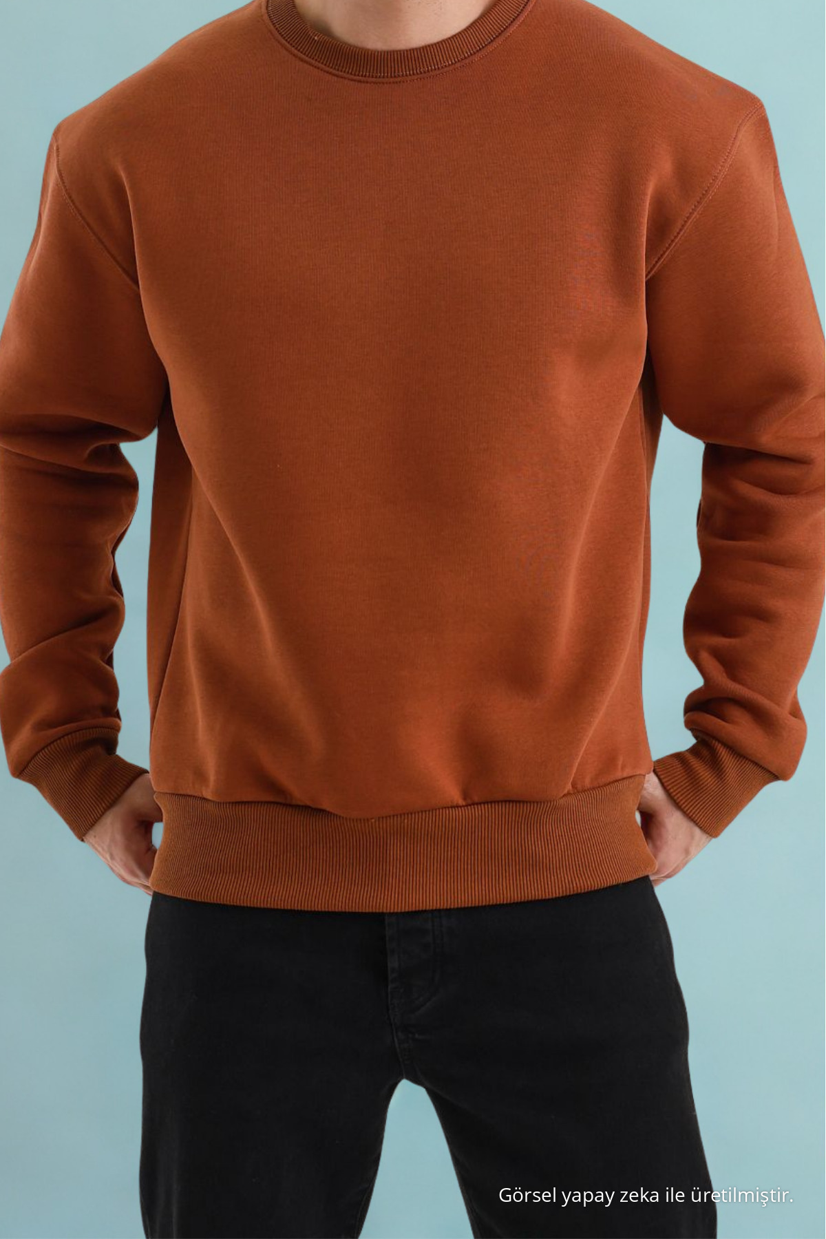 Erkek Bisiklet Yaka Salaş Tarçın Sweatshirt TARÇIN 6