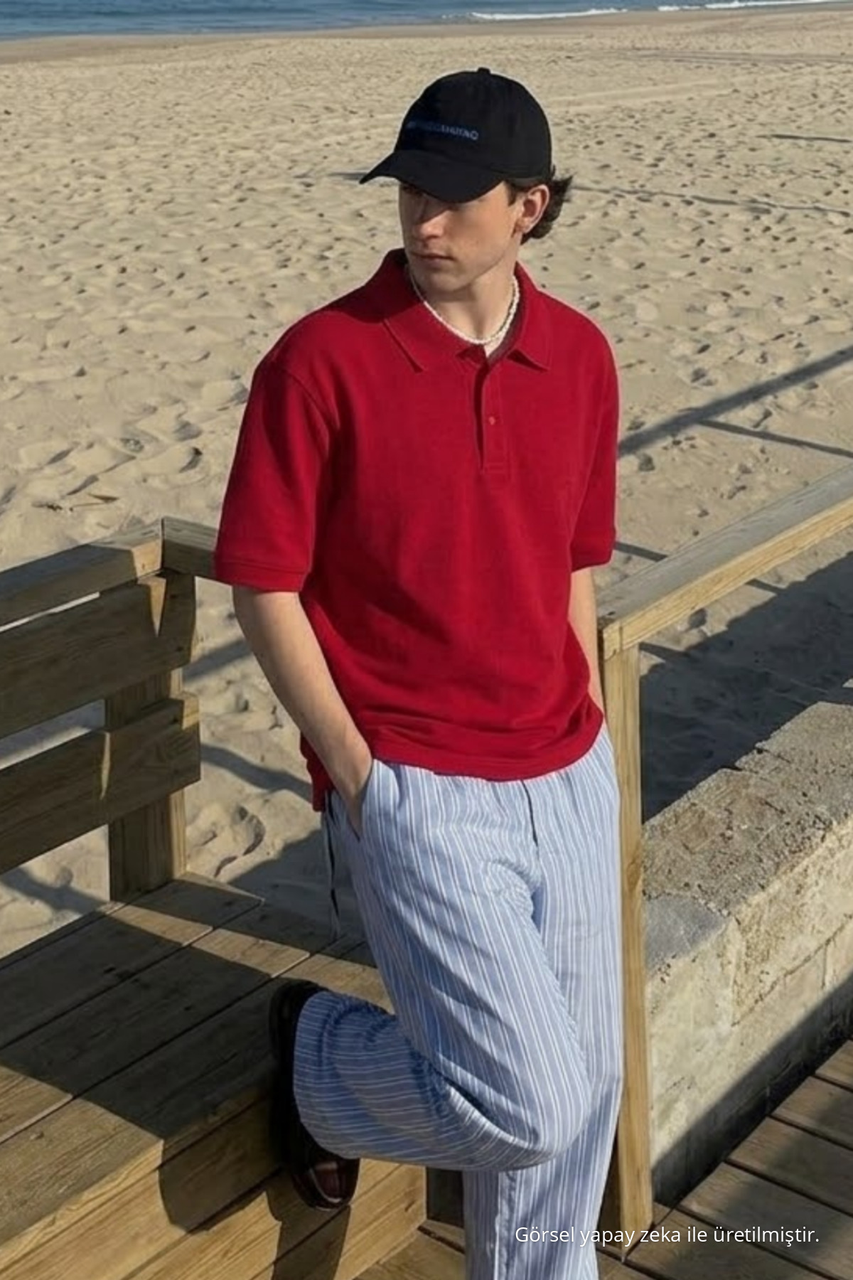 Erkek Casual Rahat Kırmızı Polo Yaka Tişört 3