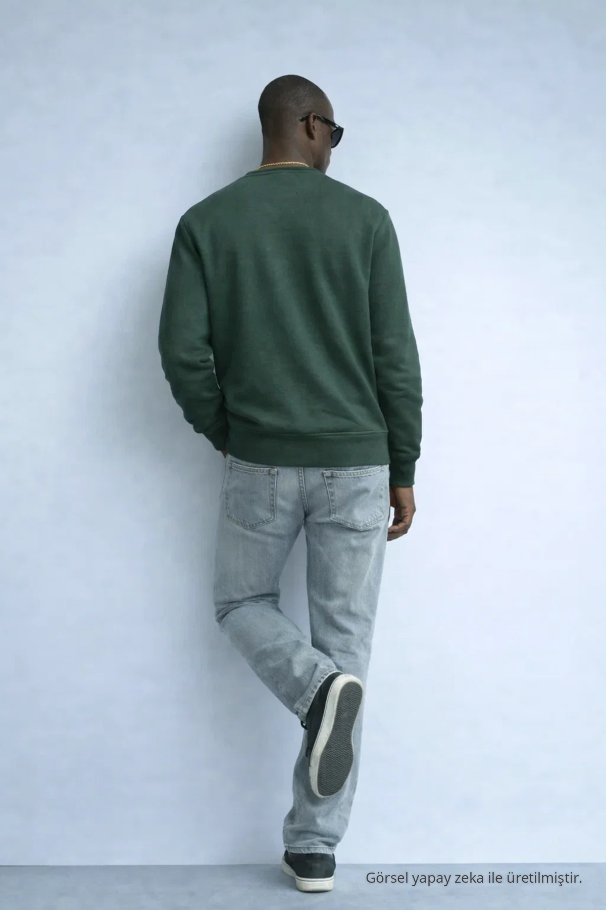 Erkek Nakışlı Parlak HAKİ Sweatshirt 5
