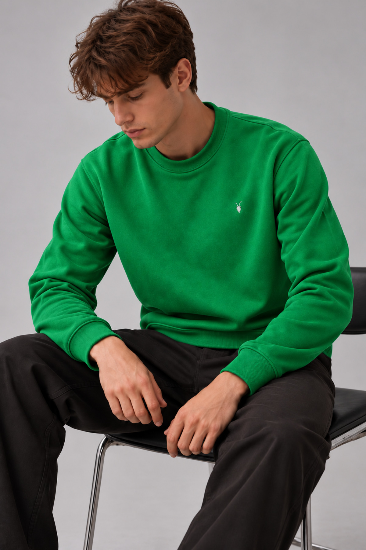 YEŞİL Renk Erkek Bisiklet Yaka Sweatshirt 5